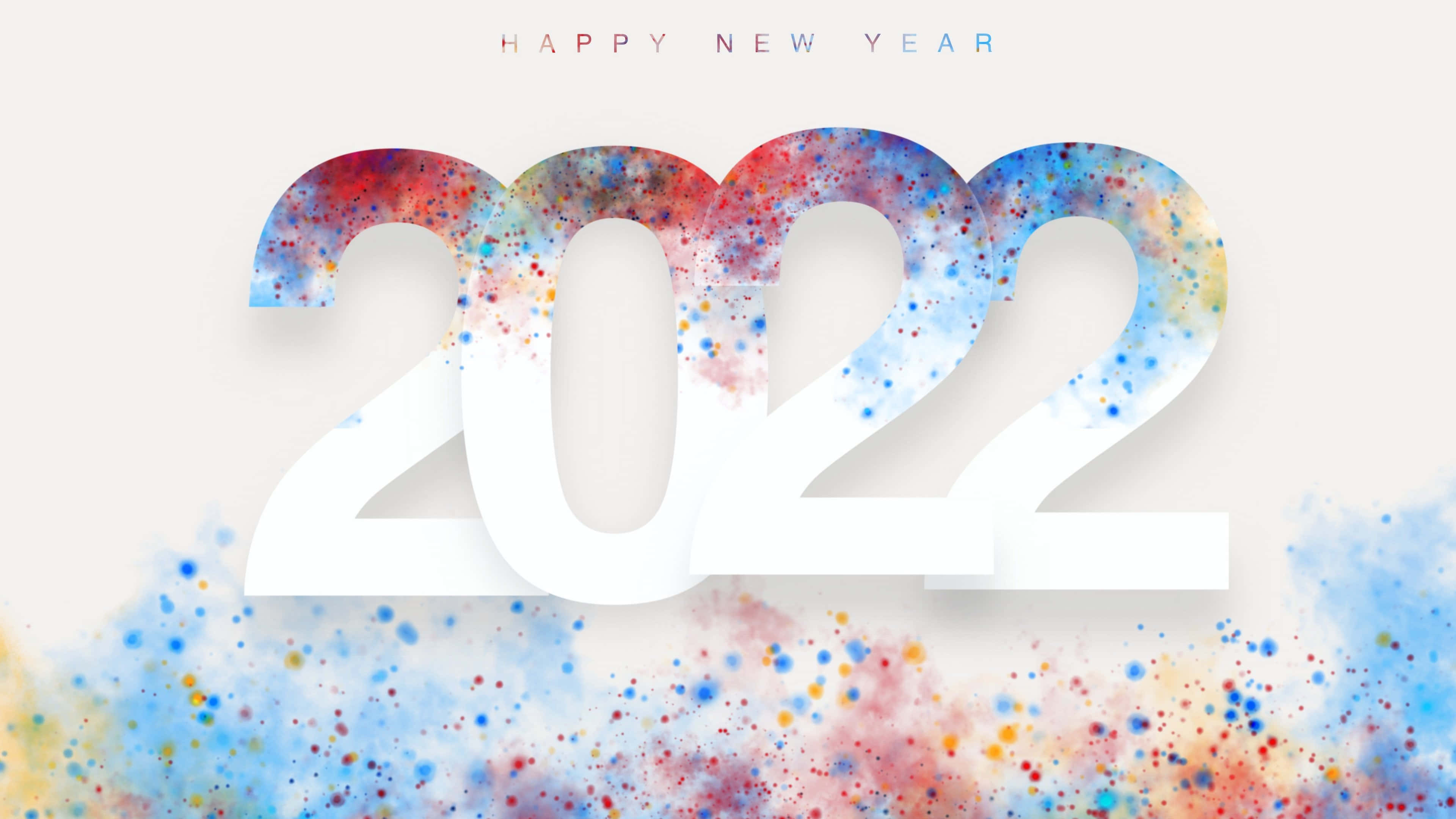 2022, white, colorful paint splatters, 4K Desktop Wallpaper