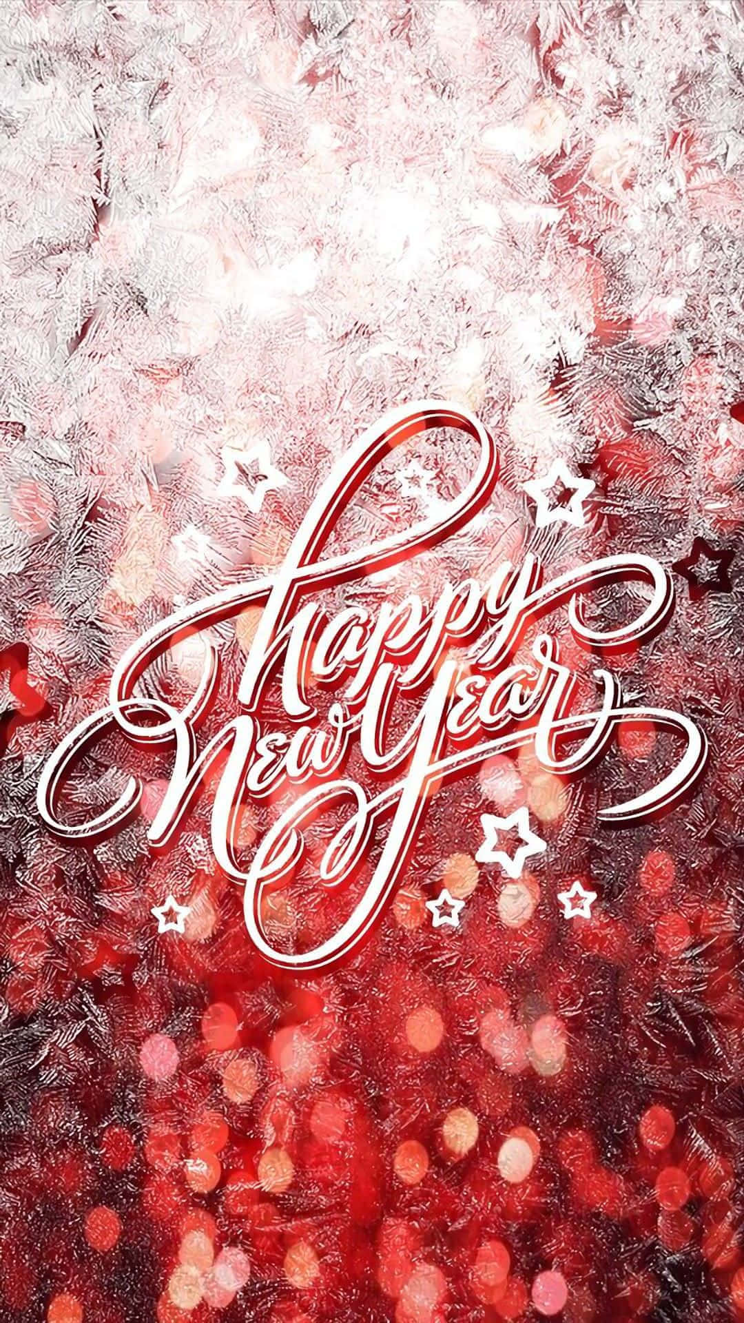 New Year iPhone, red bokeh lights, elegant white cursive 'Happy New Year', Full HD Phone Wallpaper