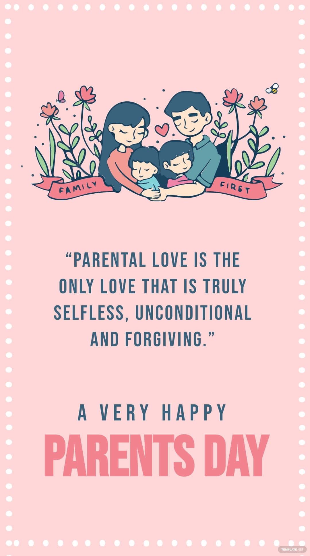 Happy Parents' Day, family of four, flowers, Full HD Phone Wallpaper