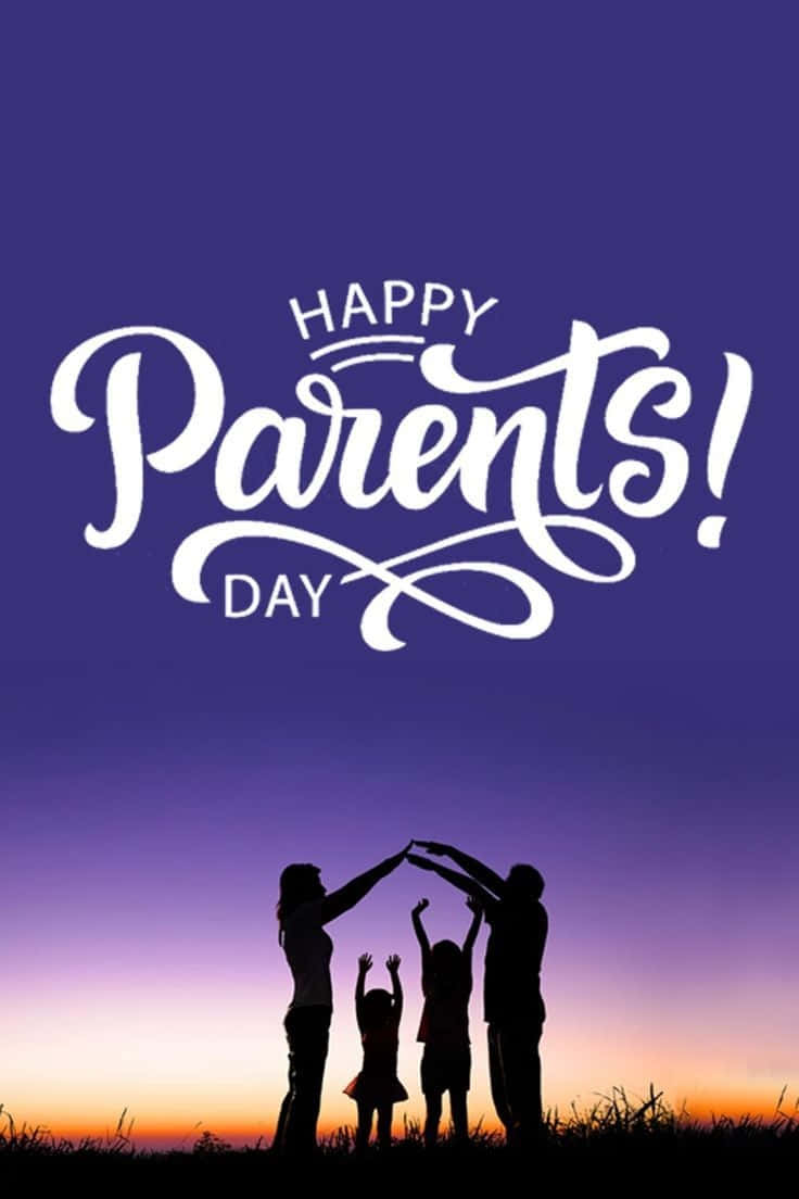 Happy Parents Day, purple orange sunset sky, white cursive text, SD Phone Wallpaper
