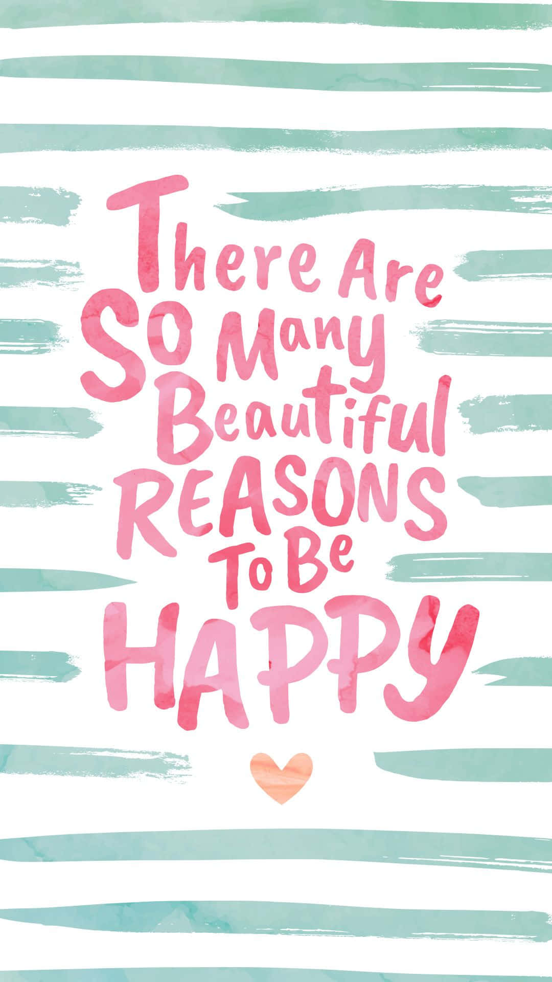 Happy Phone, pink watercolor lettering, mint green brushstroke stripes, Full HD Phone Wallpaper