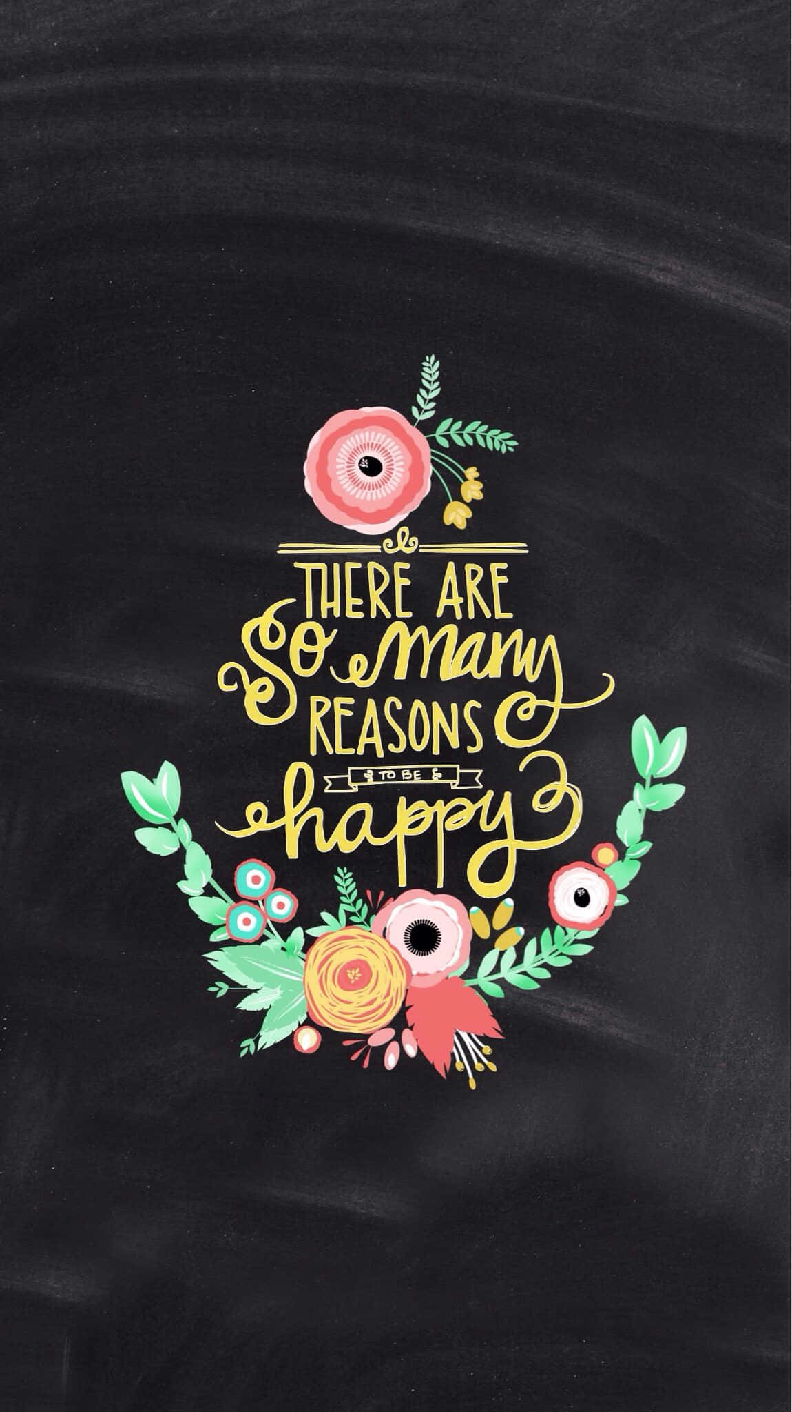 Happy Phone, floral wreath, golden cursive text, Full HD Phone Wallpaper