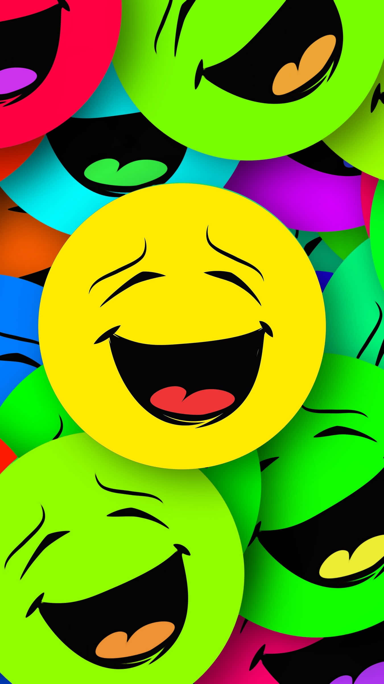 Happy Phone, laughing emoji, colorful winking emojis, Full HD Phone Wallpaper