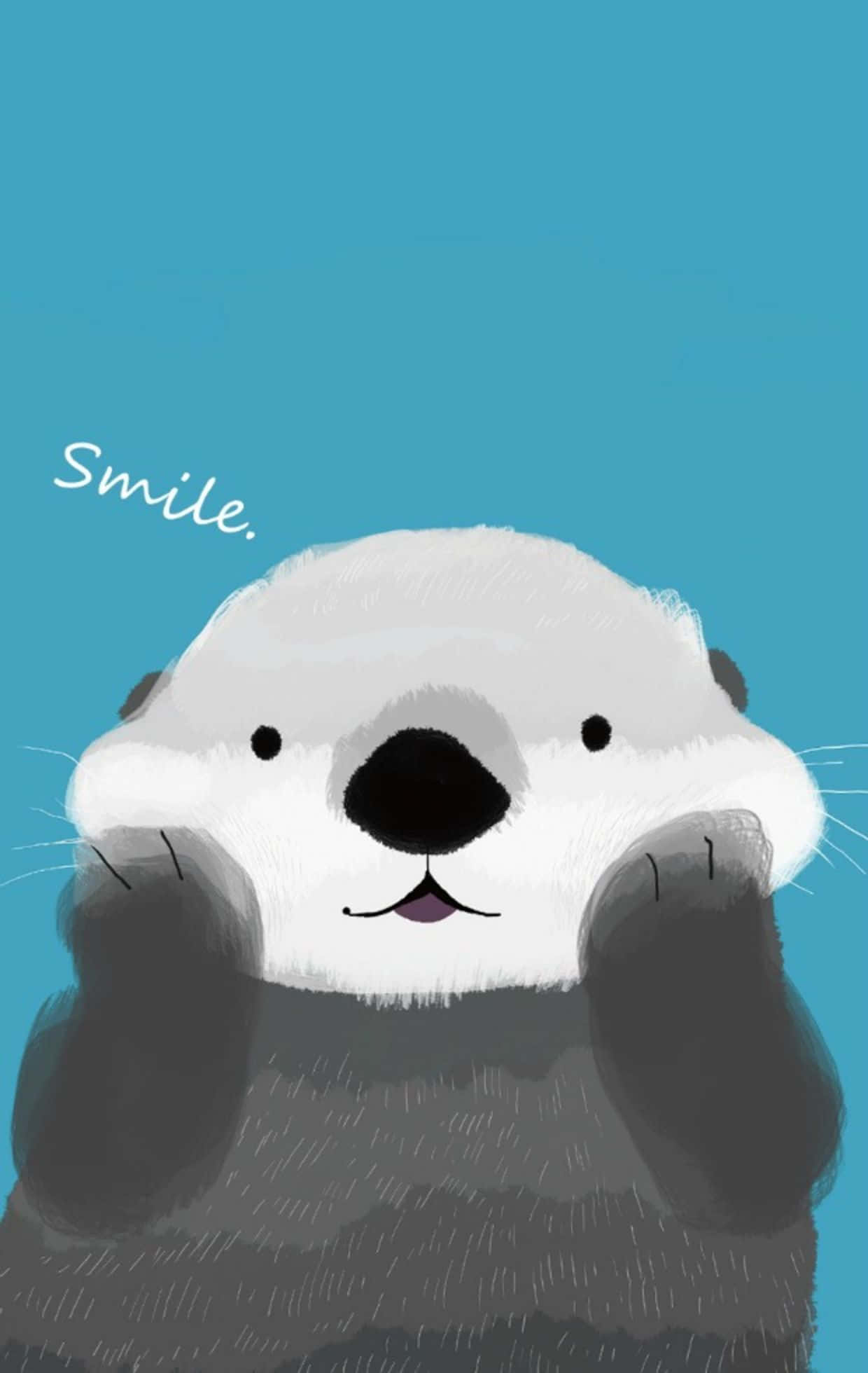 cartoon otter, Smile, teal background, Full HD Phone Wallpaper