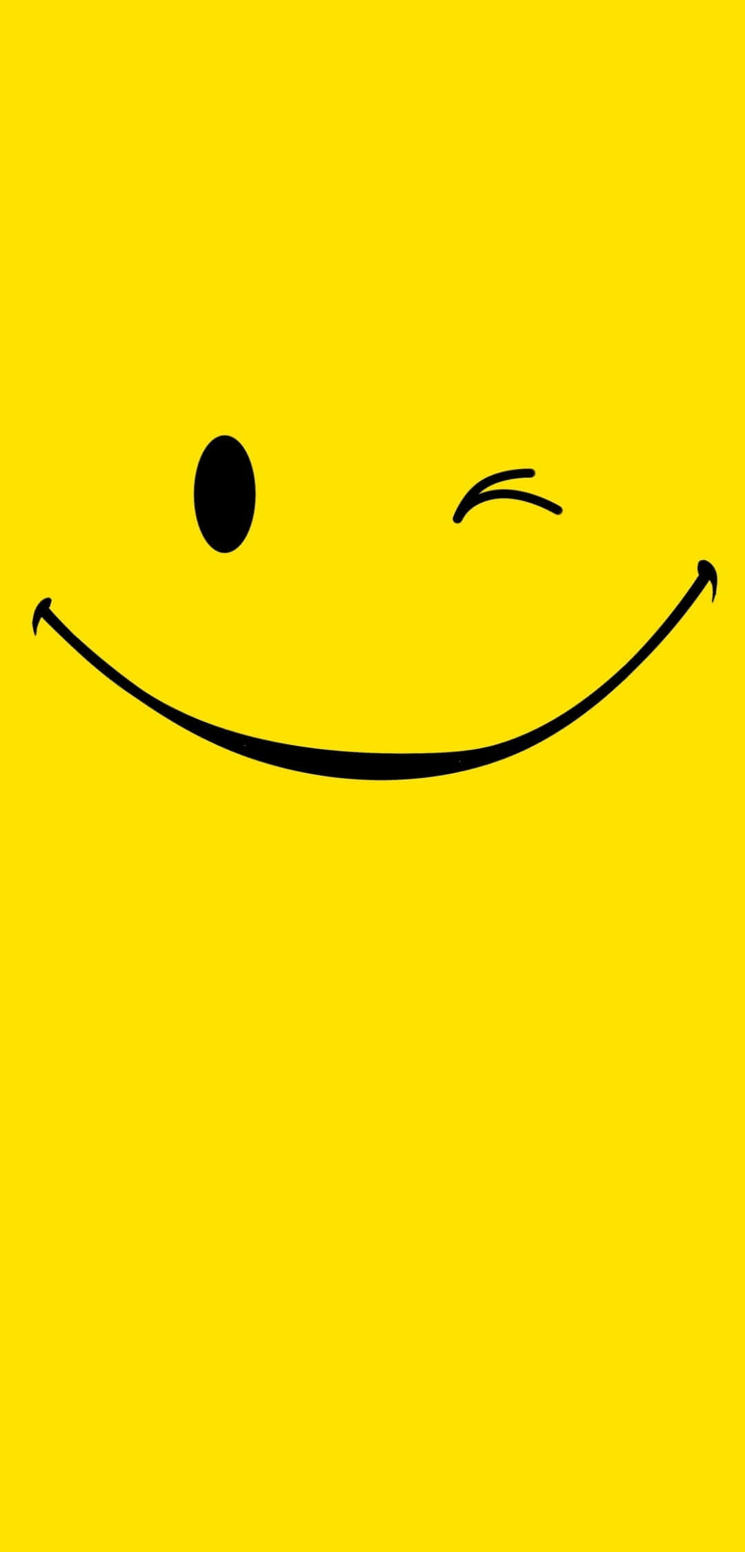 Happy Phone, black winking smiley face, solid bright yellow background, Full HD Phone Wallpaper