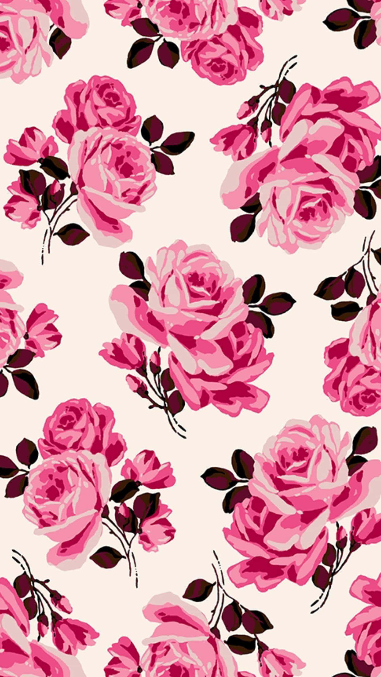 Cute Girly Phone, vibrant pink roses, dark green leaves, Full HD Phone Wallpaper