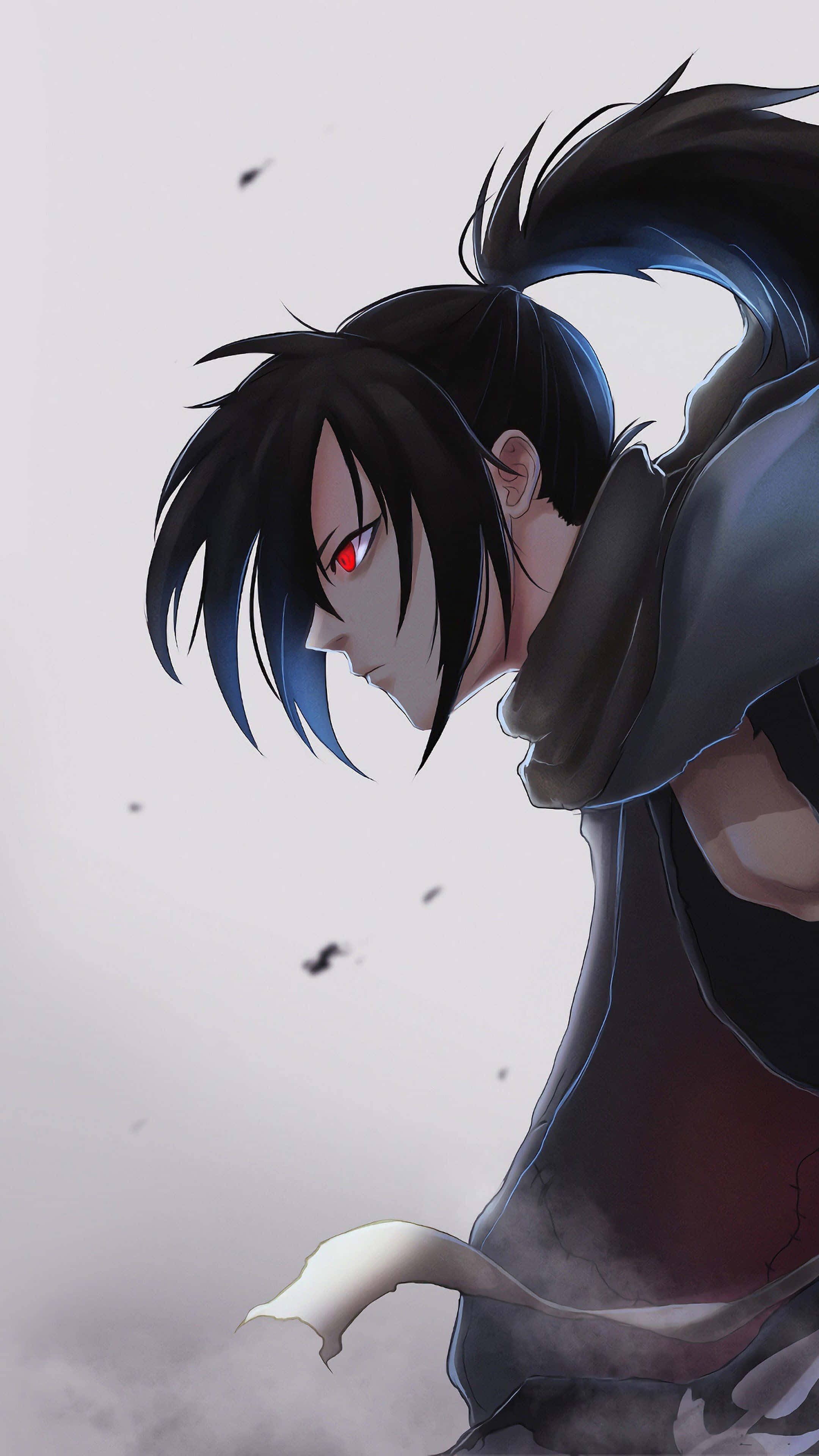 anime character, glowing red eyes, serious expression, 4K Phone Wallpaper