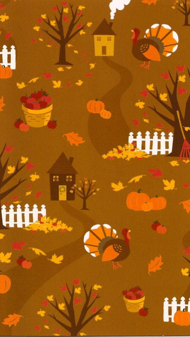 Cute Fall Phone, turkeys, pumpkins, SD Phone Wallpaper
