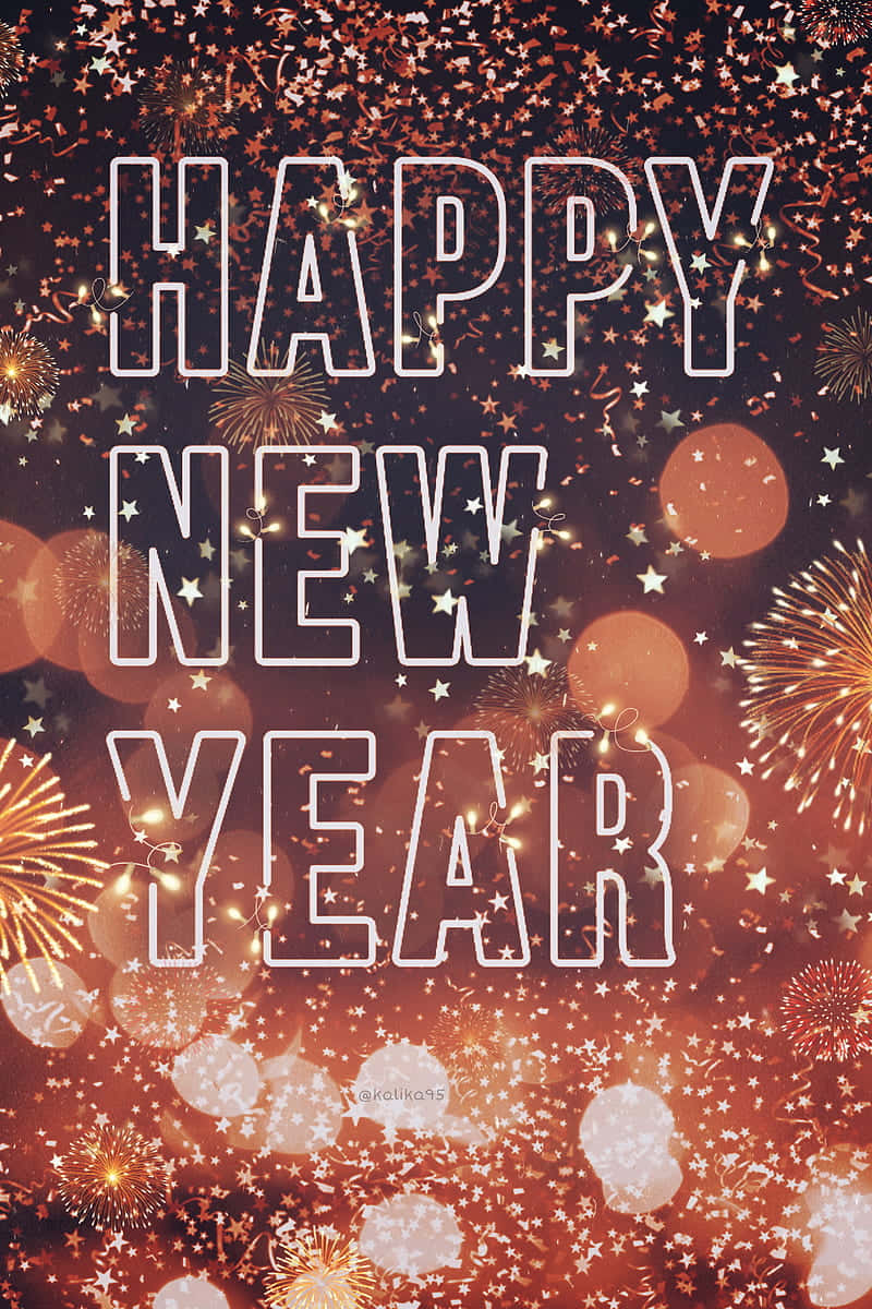 Happy New Year, golden fireworks, sparkling stars, SD Phone Wallpaper