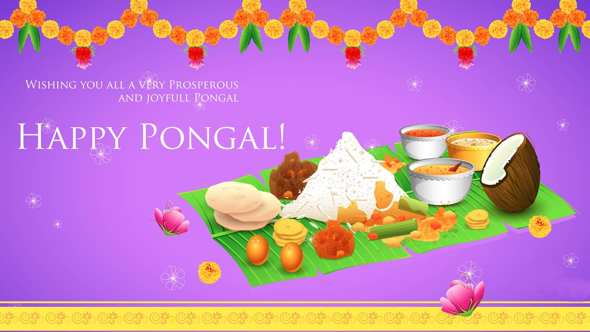 Happy Pongal, coconut, marigold garlands, Full HD Desktop Wallpaper