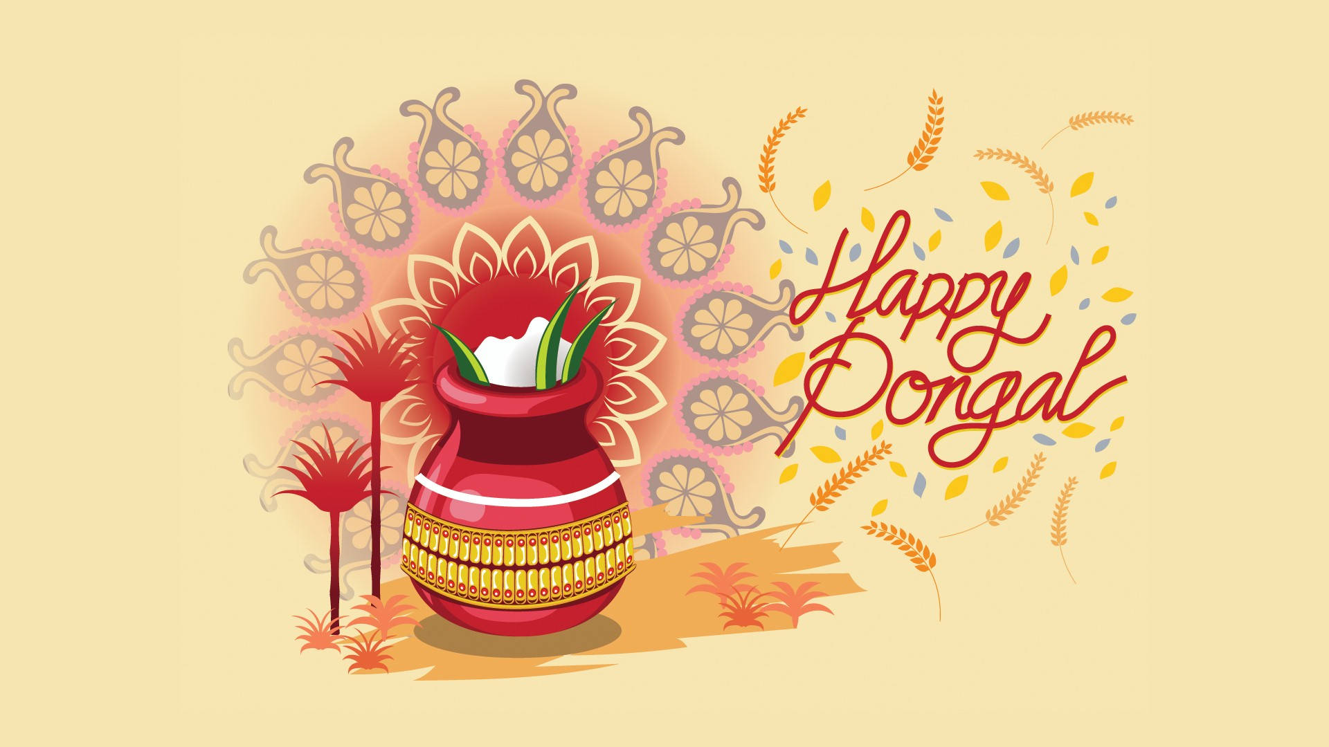 Happy Pongal, red pot, rice, Full HD Desktop Wallpaper