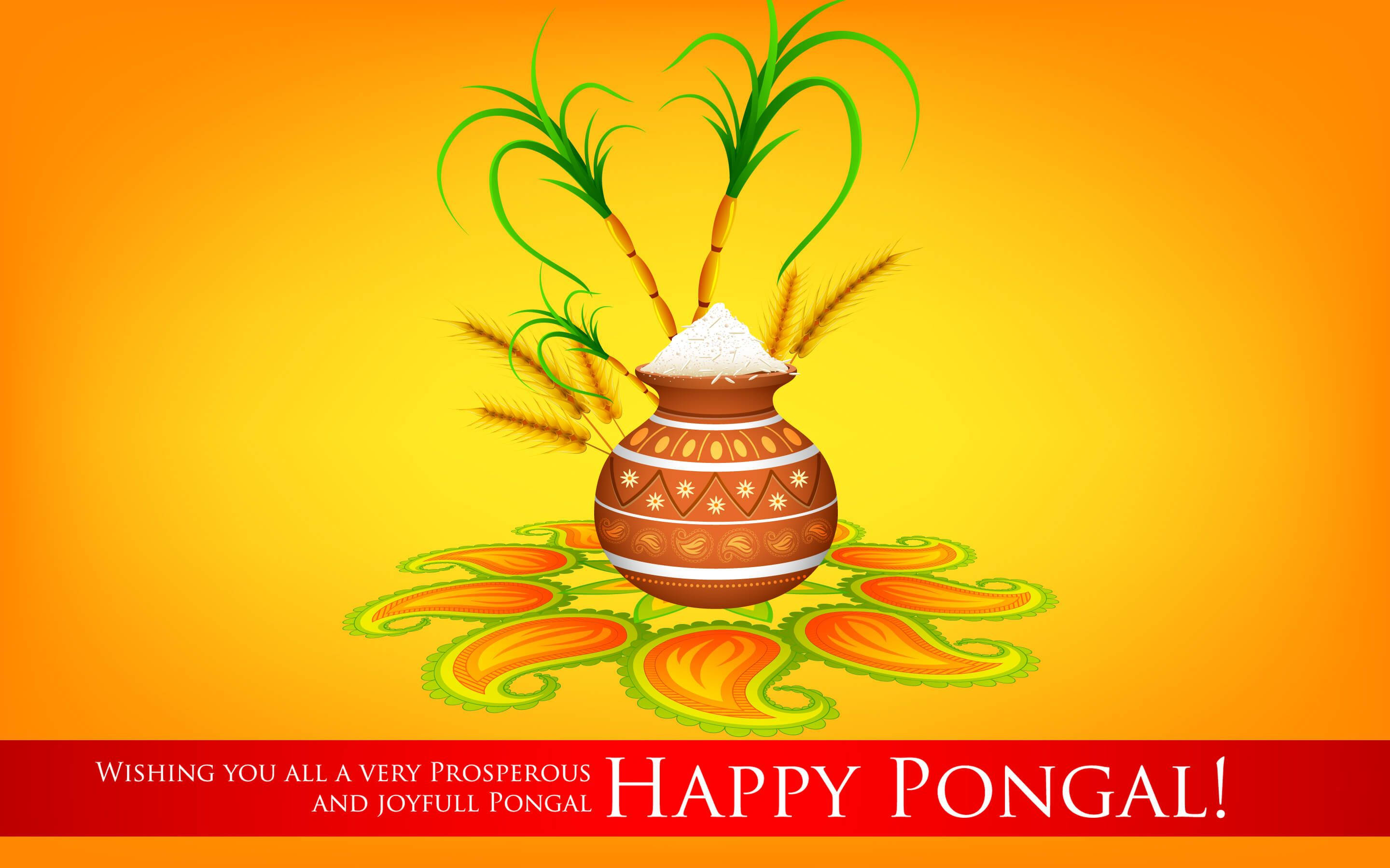 Happy Pongal, decorated pot, rice, 2K Desktop Wallpaper