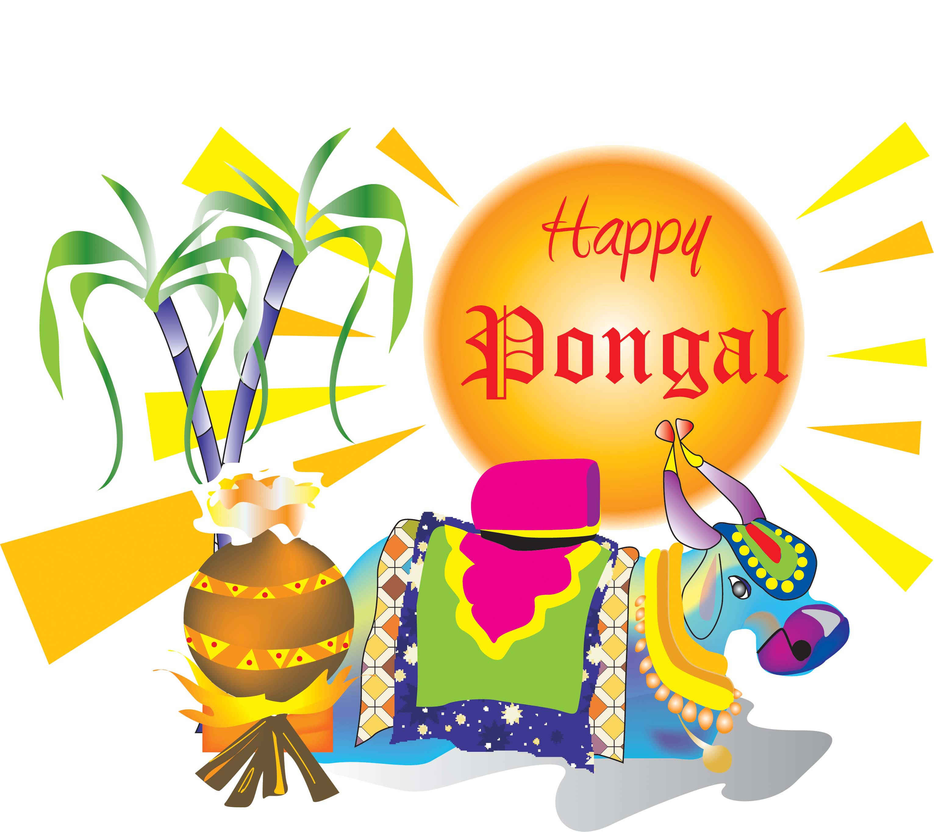 Happy Pongal, bull, sugarcane, 2K Desktop Wallpaper