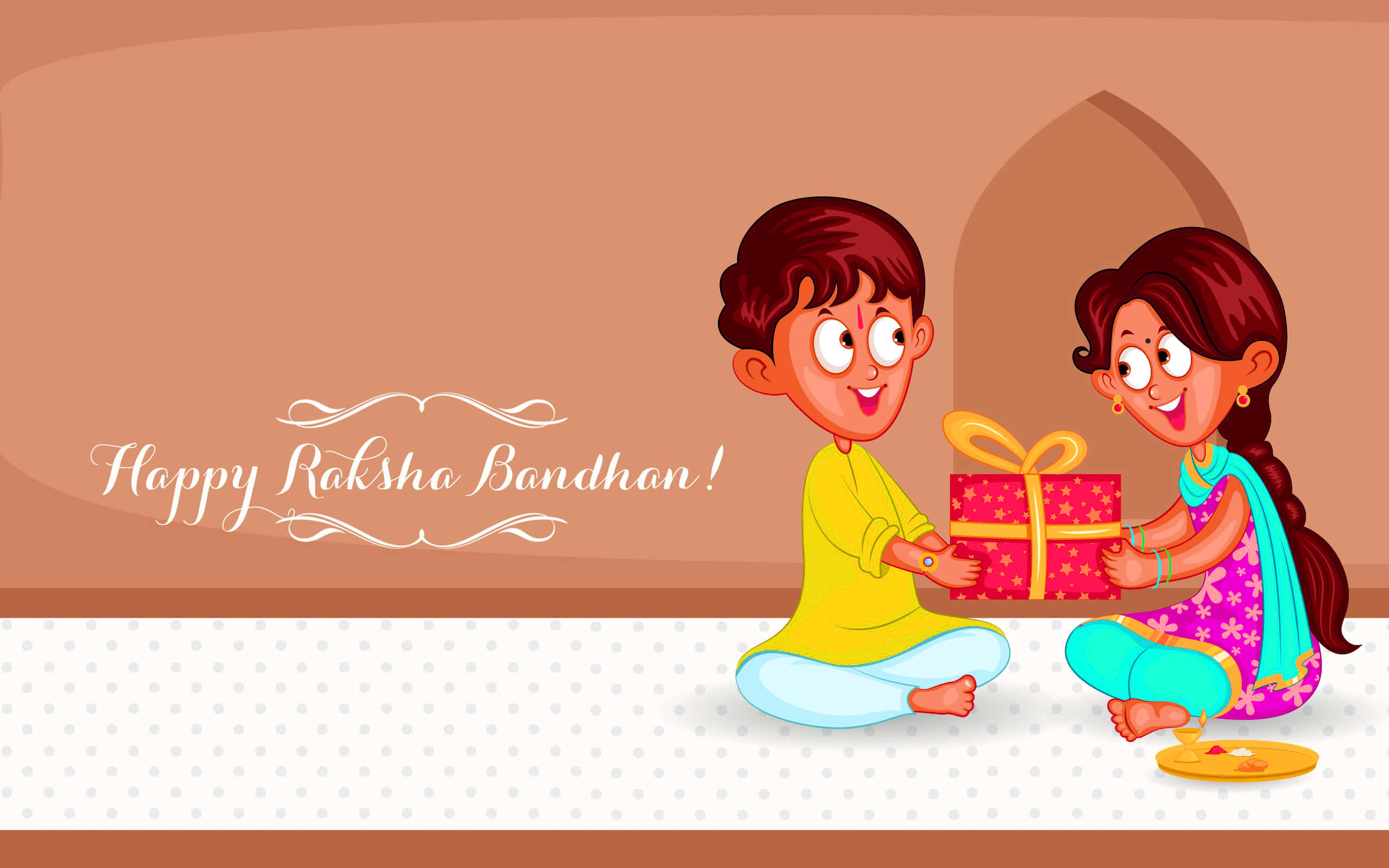 Raksha Bandhan, red gift box, yellow bow, 2K Desktop Wallpaper