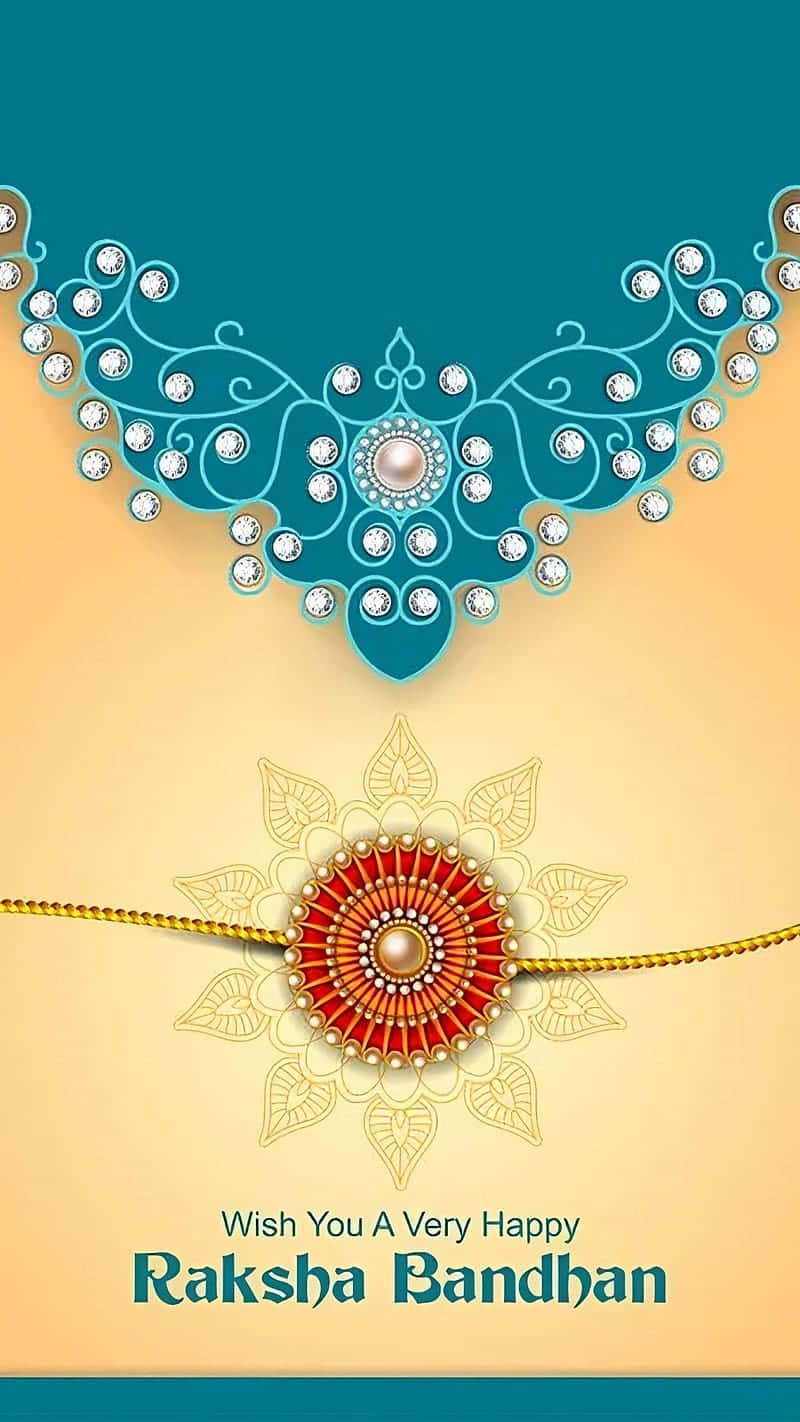 Raksha Bandhan, teal jeweled necklace, red and gold rakhi, HD Phone Wallpaper