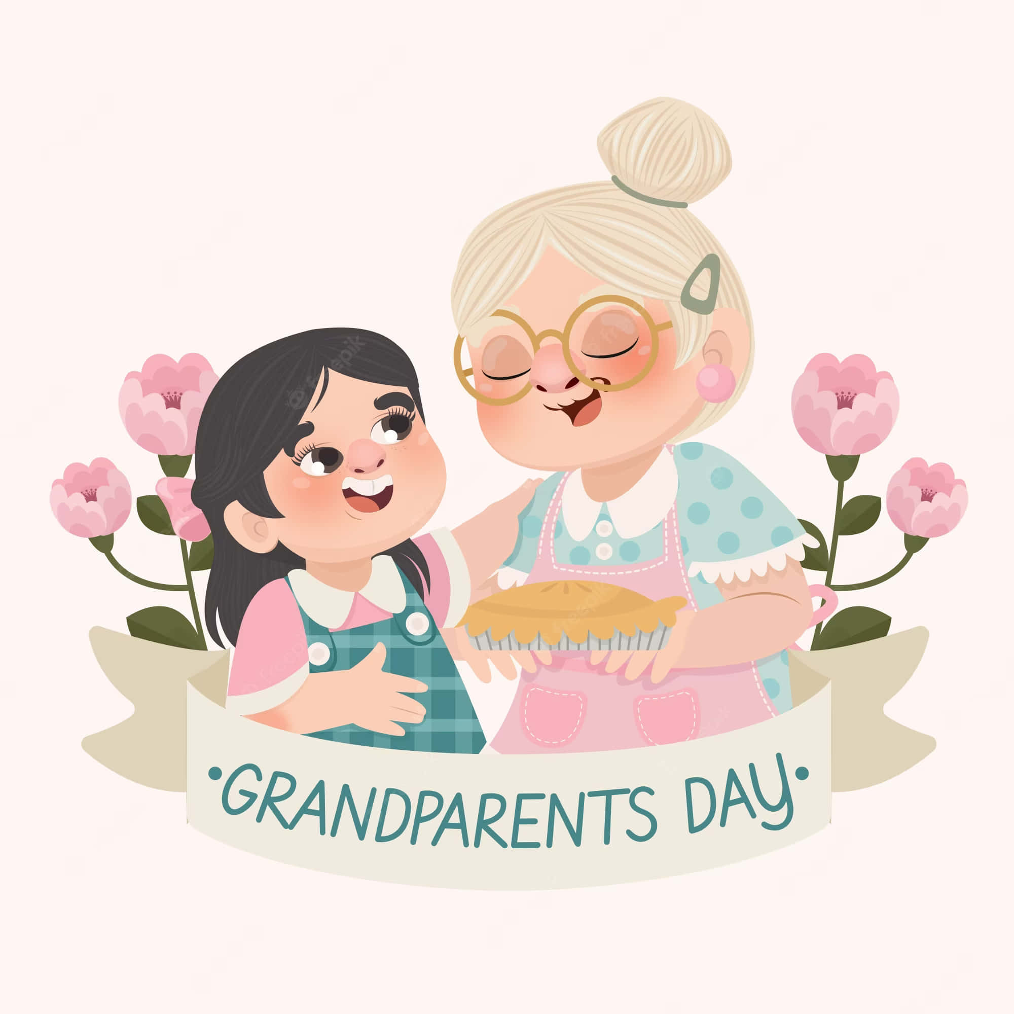 grandma, granddaughter, pie, Full HD Desktop Wallpaper