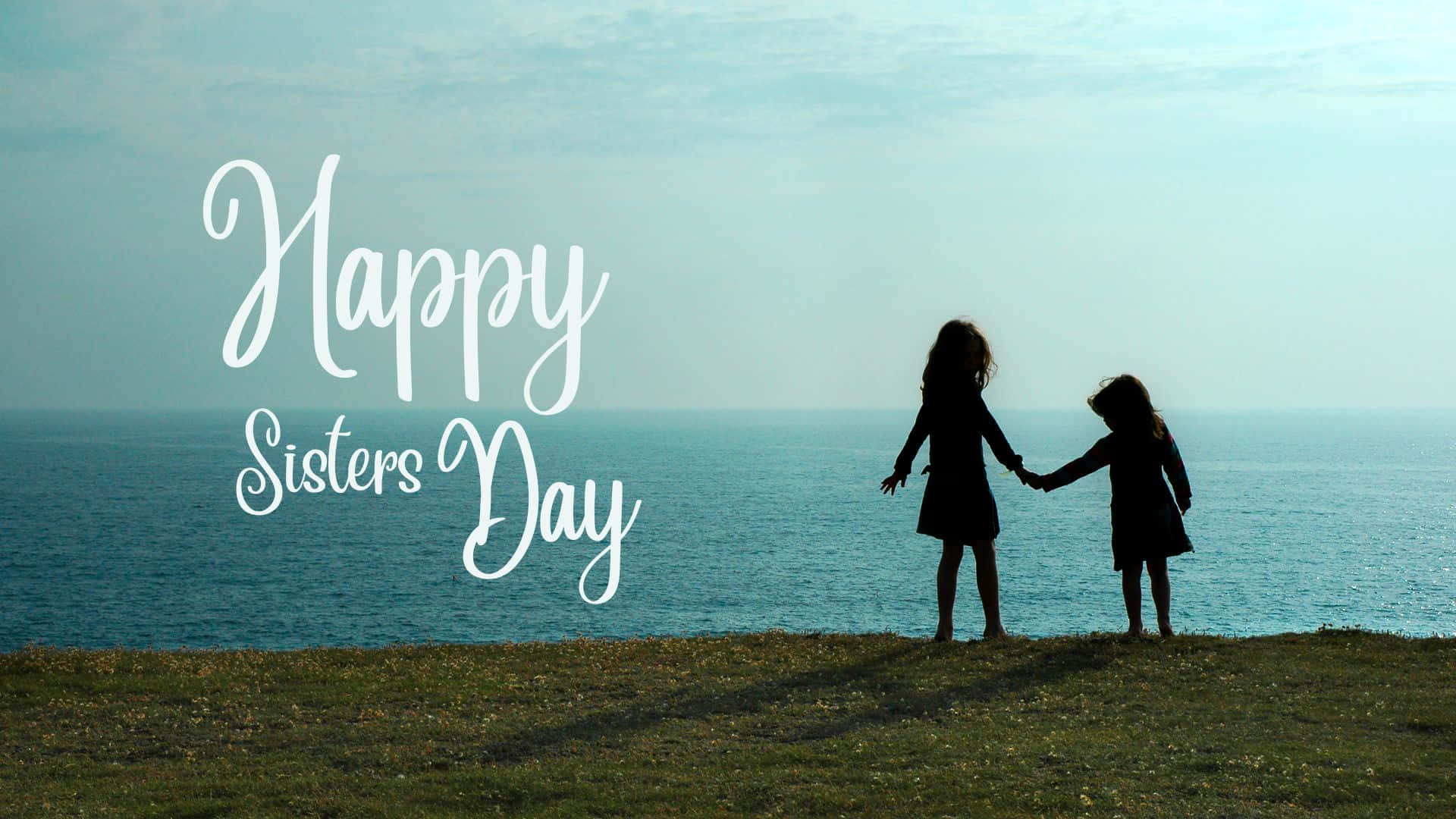 Happy Sisters Day, silhouette, two silhouetted girls, Full HD Desktop Wallpaper