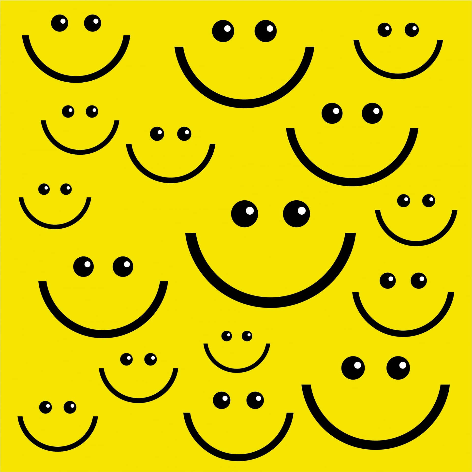Happy Smile, vibrant yellow, repeating simple black smiley faces, Full HD Desktop Wallpaper