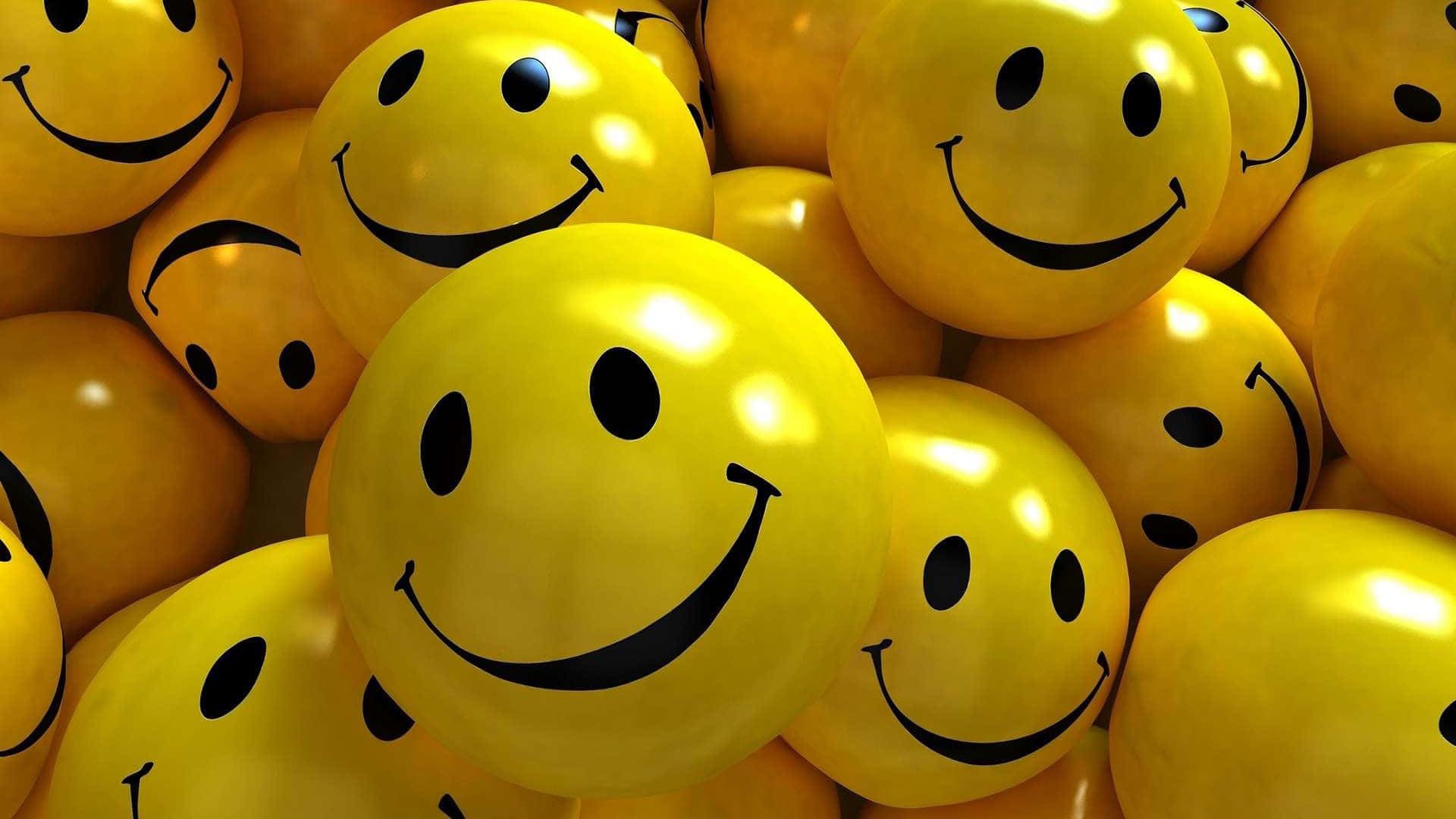 glossy yellow smiley face balloons, black curved smiles, dot eyes, Full HD Desktop Wallpaper