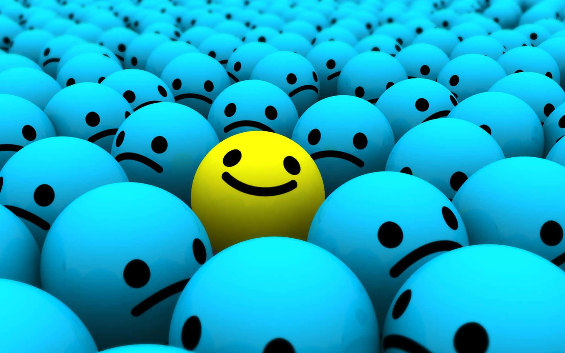 Happy Smile Ball, bright yellow smiling face, blue frowning faces, Full HD Desktop Wallpaper