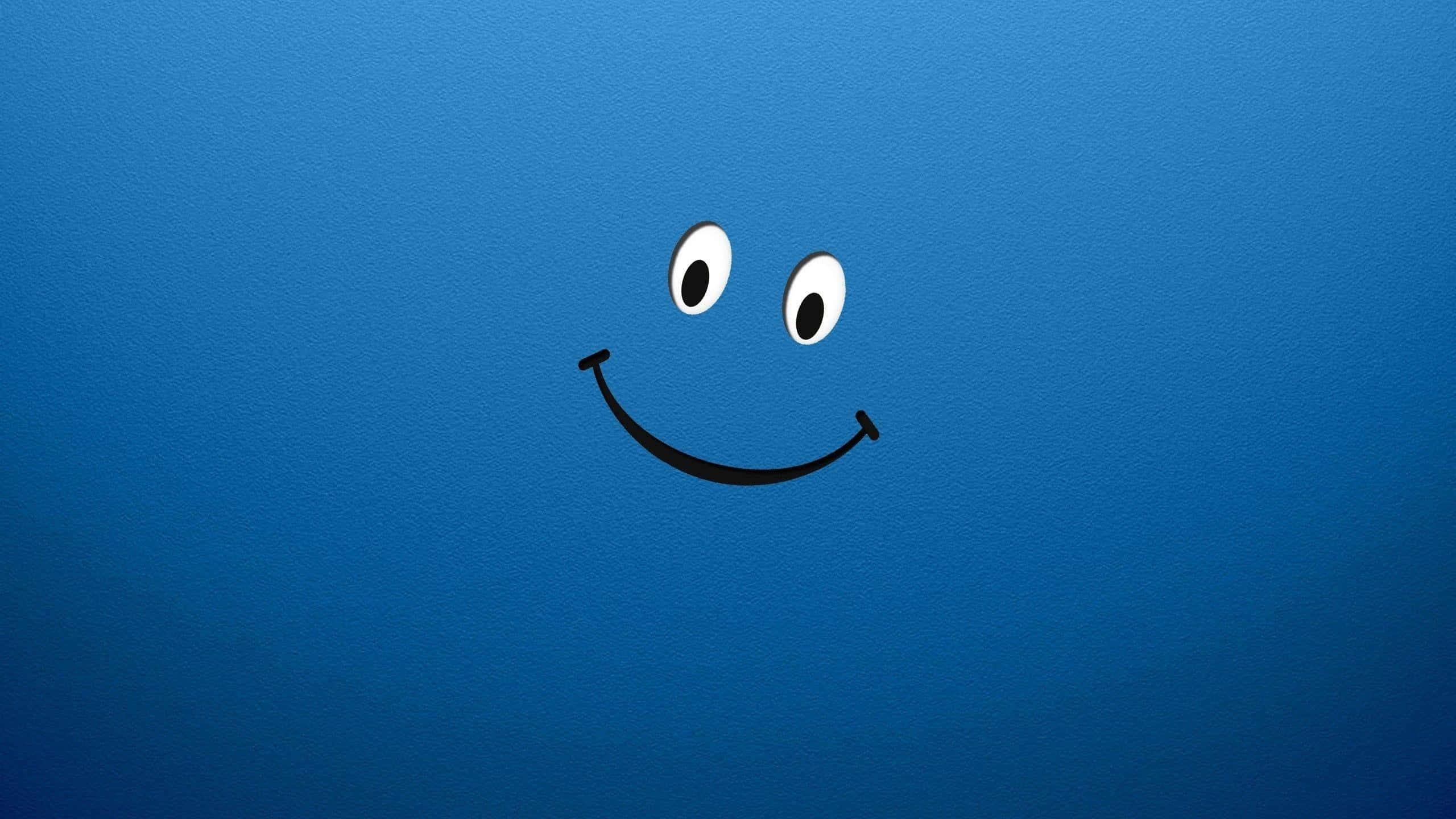 happy smile face, textured blue background, big eyes, 2K Desktop Wallpaper