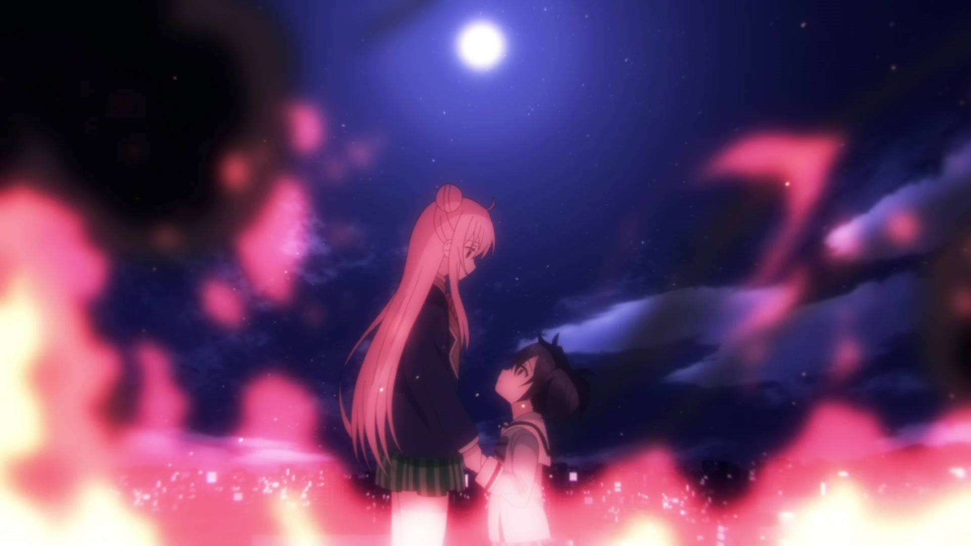 Happy Sugar Life, Fiery Night, glowing pink and orange cosmic flames, Full HD Desktop Wallpaper