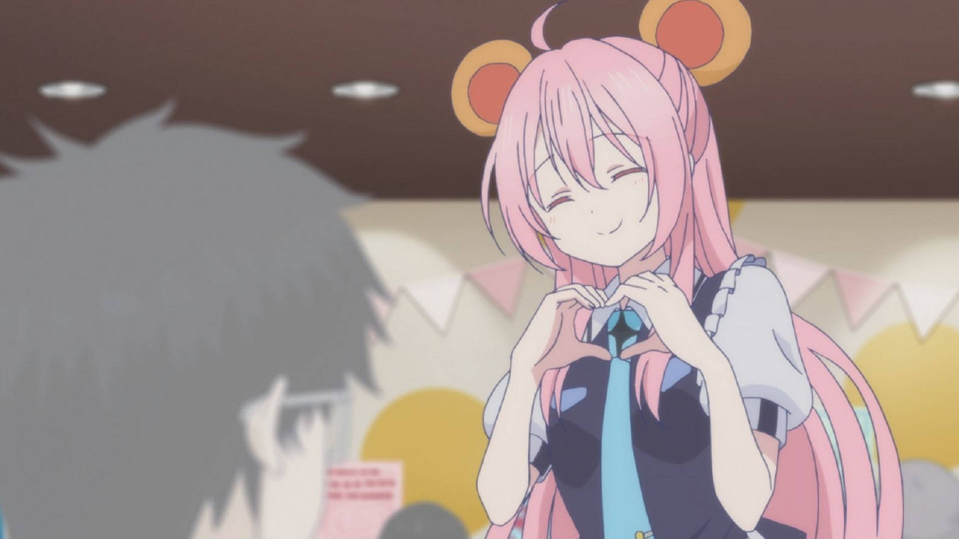 Happy Sugar Life, maid cafe, pink-haired anime girl, Full HD Desktop Wallpaper