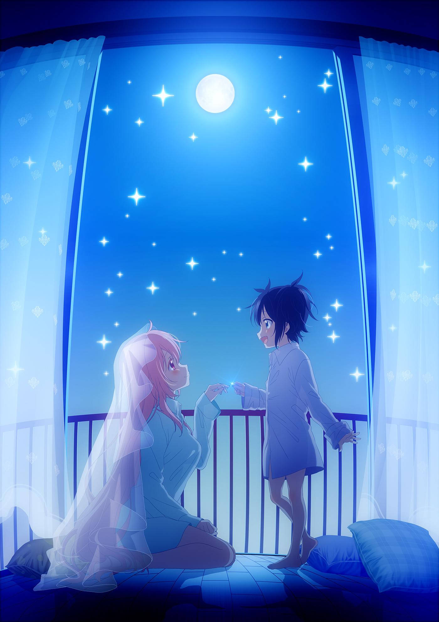 Happy Sugar Life, Starry Night, glowing moon, Full HD Phone Wallpaper