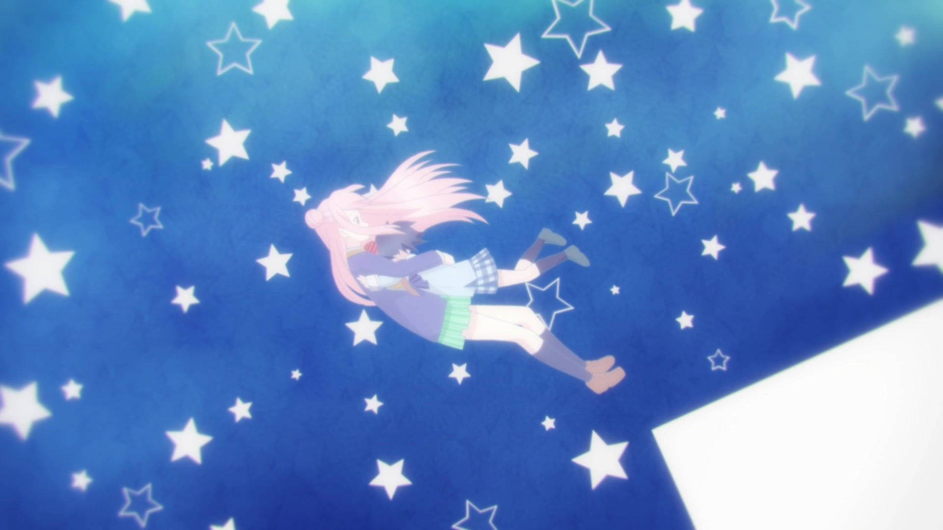 Happy Sugar Life, pink-haired anime girl, glowing white stars, Full HD Desktop Wallpaper