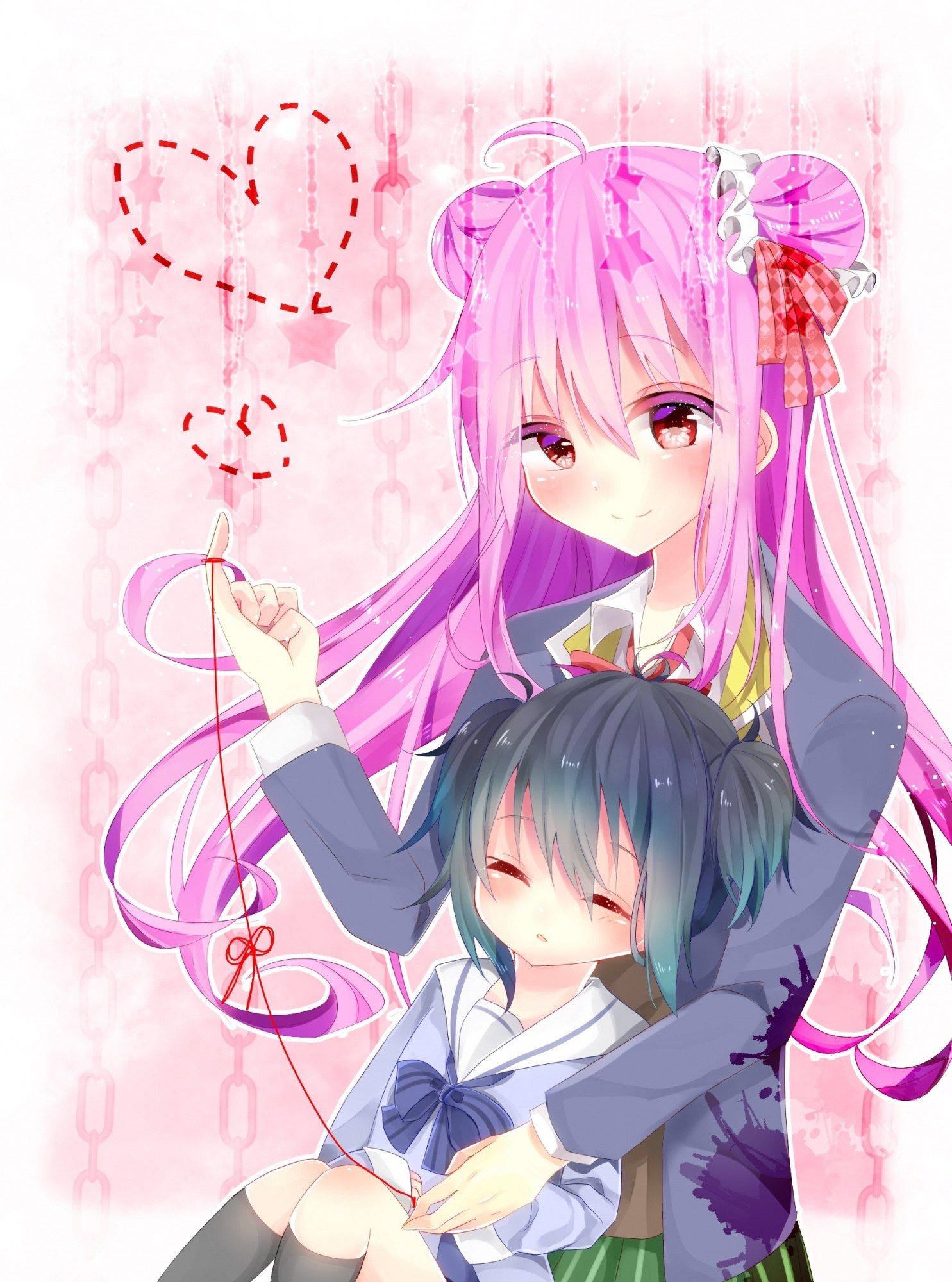 Happy Sugar Life, school uniforms, pink background, Full HD Phone Wallpaper