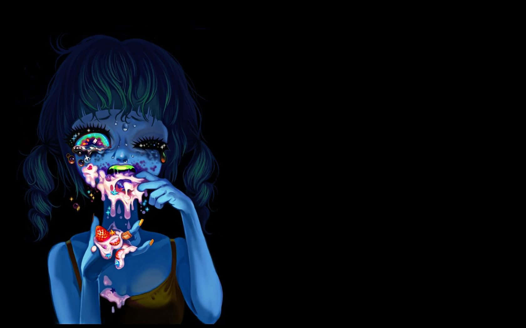 girl with sugar addiction, blue-skinned, glowing eyes, HD Desktop Wallpaper
