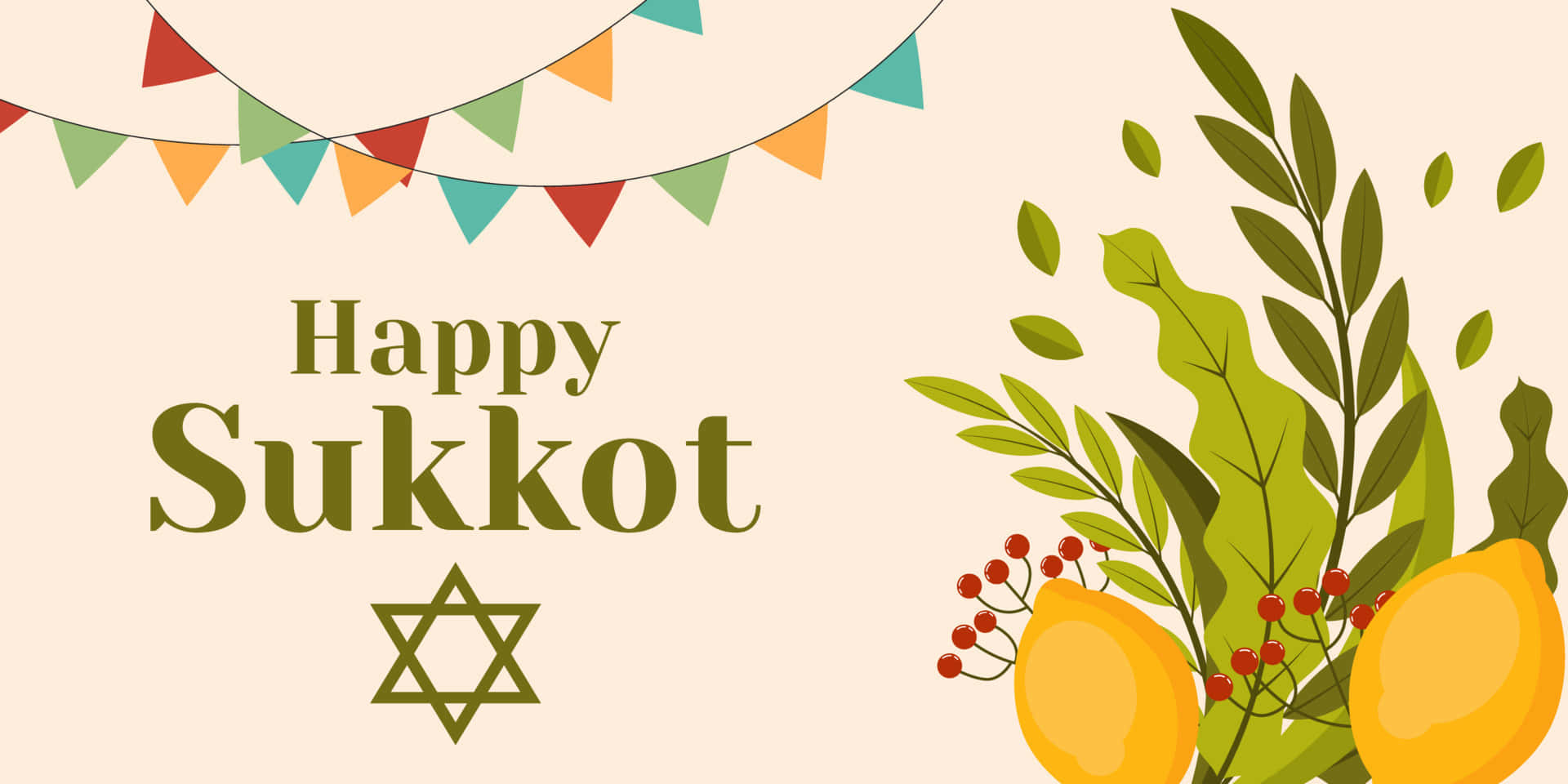Sukkot, traditional Sukkah, colorful triangular flags, Full HD Desktop Wallpaper