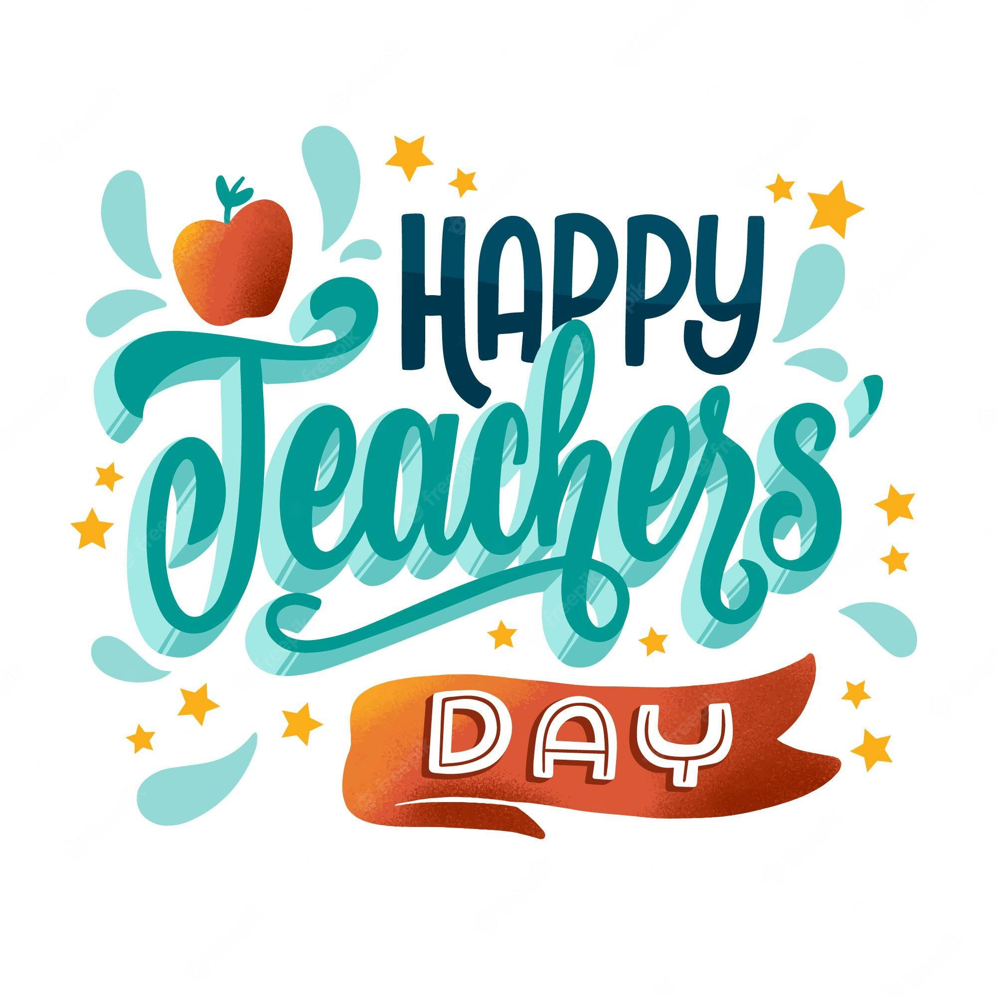 Happy Teachers Day, red apple starburst, teal script, Full HD Desktop Wallpaper