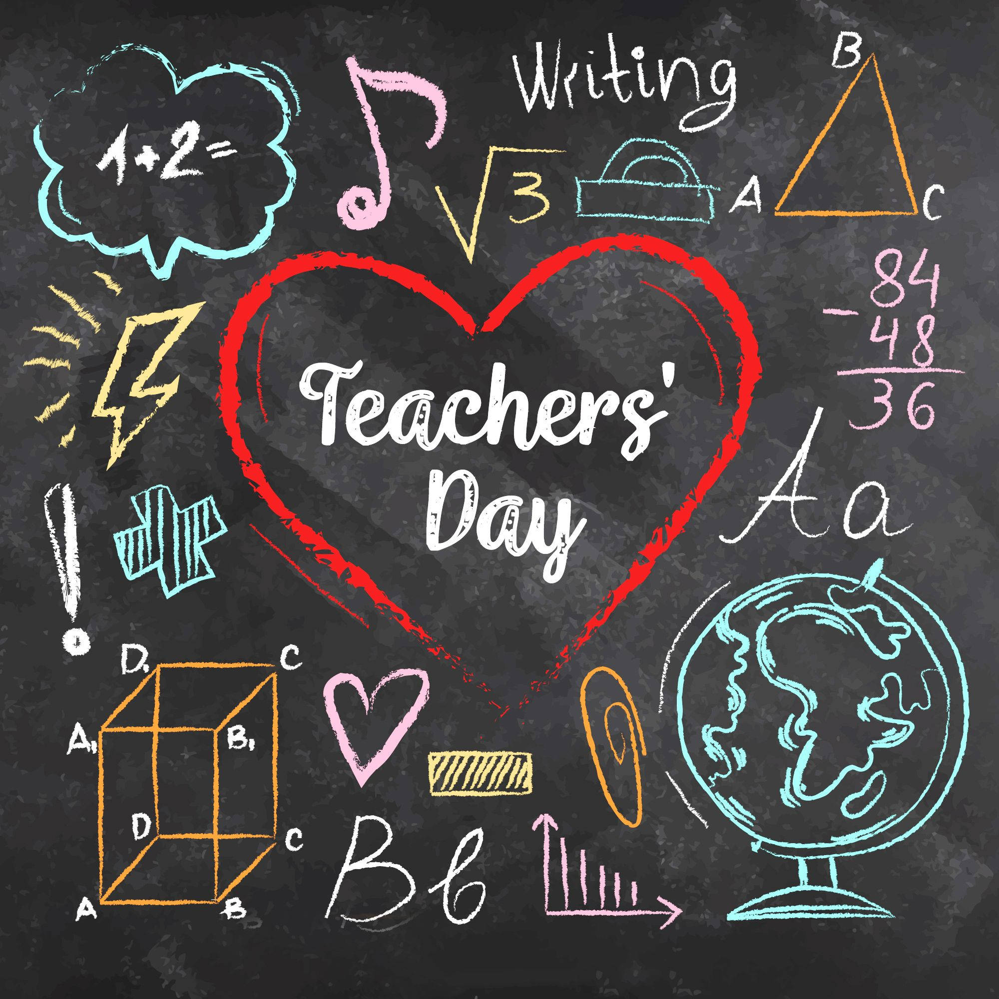 Happy Teachers Day, chalkboard, colorful educational doodles, Full HD Desktop Wallpaper