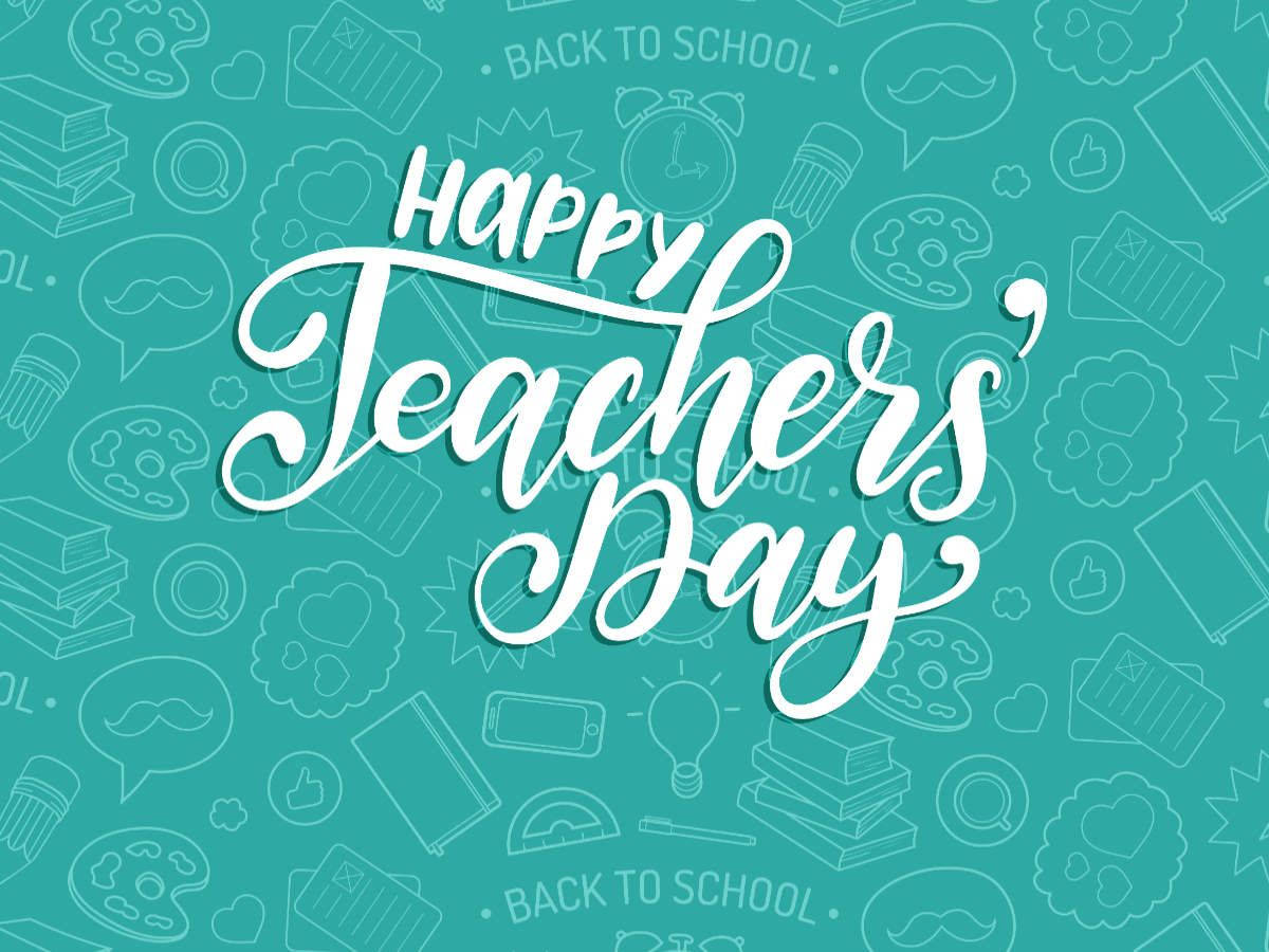 teal background, white calligraphy, Happy Teachers Day, SD Desktop Wallpaper