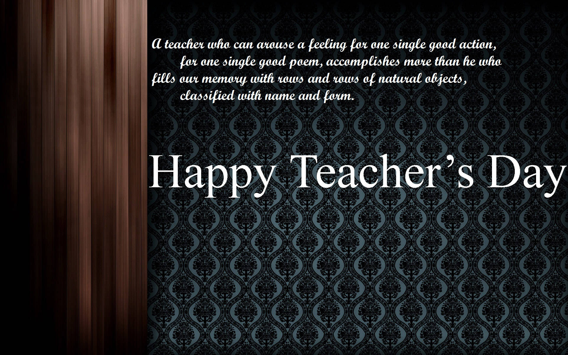 Happy Teachers Day, black damask, white text, Full HD Desktop Wallpaper