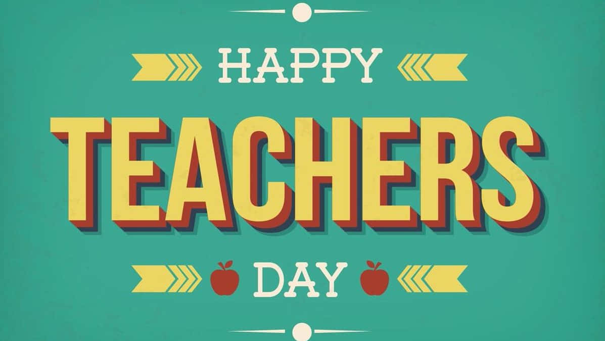 Happy Teachers Day, yellow 3d text, teal background, SD Desktop Wallpaper