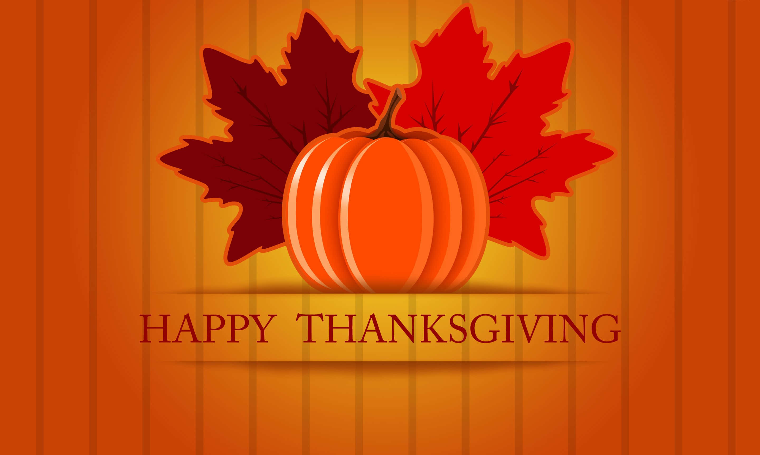 Happy Thanksgiving, orange pumpkin, red maple leaves, 2K Desktop Wallpaper