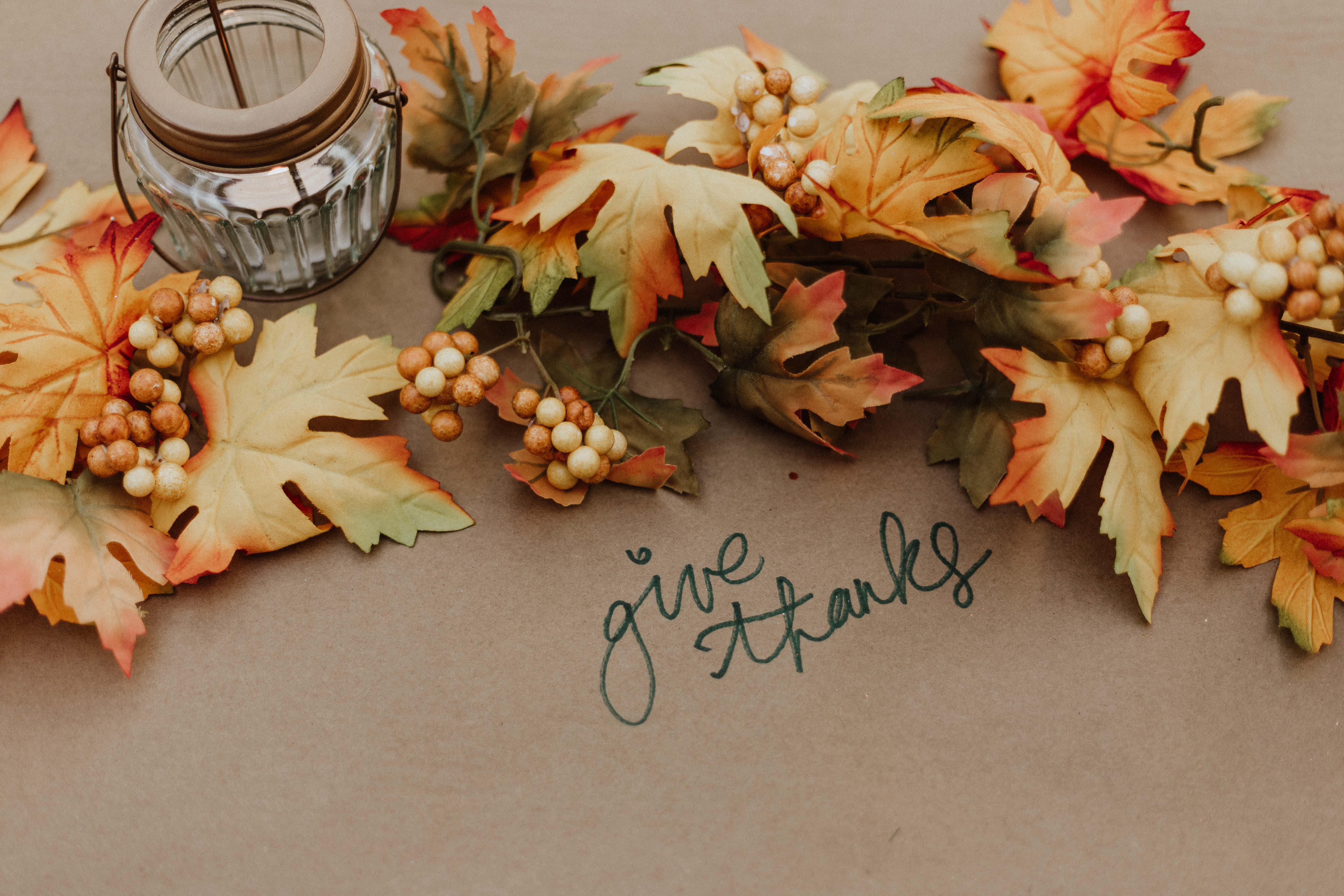 Autumn leaves, berries, glass jar, 5K Desktop Wallpaper
