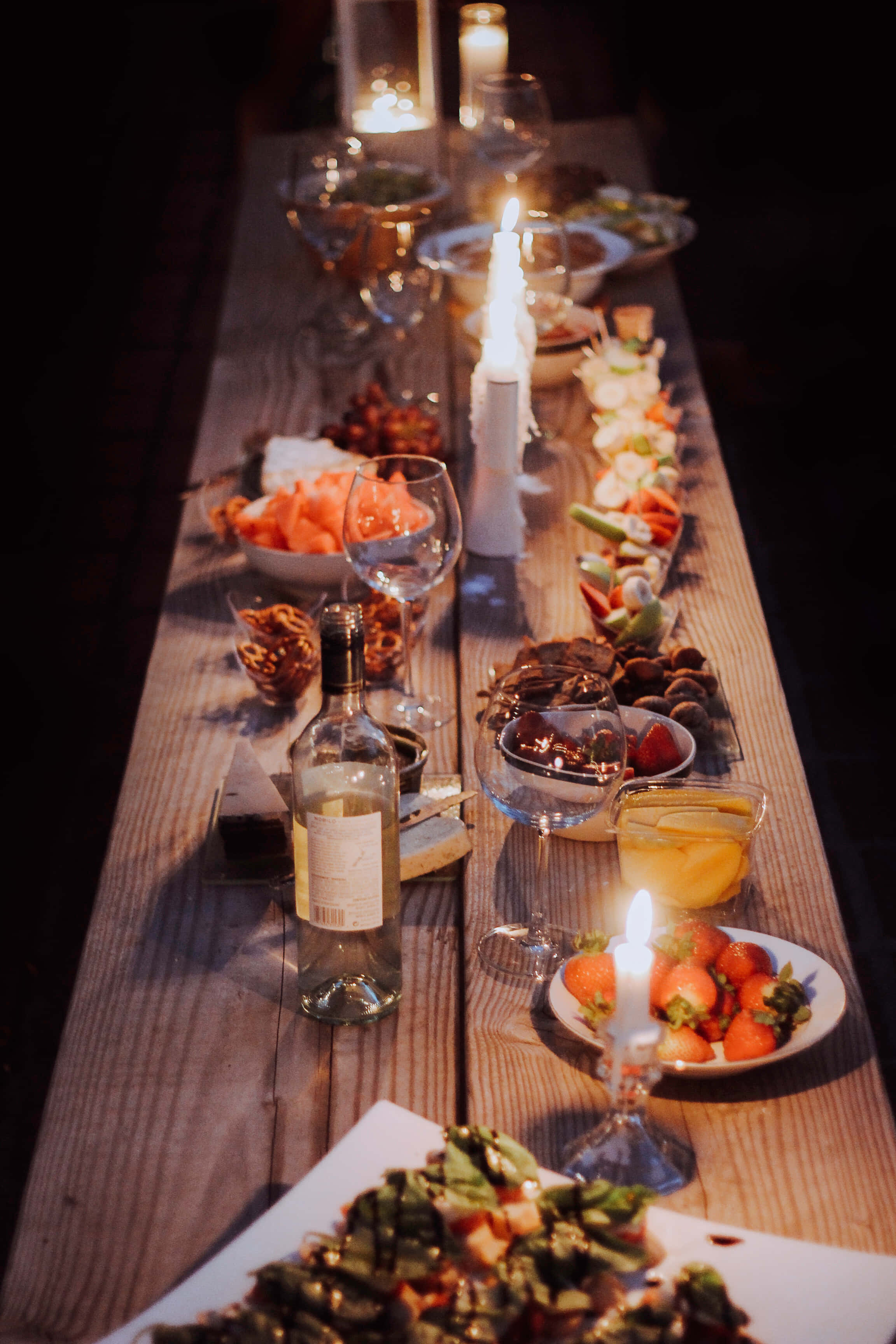 rustic wooden table, candles, wine, 2K Phone Wallpaper