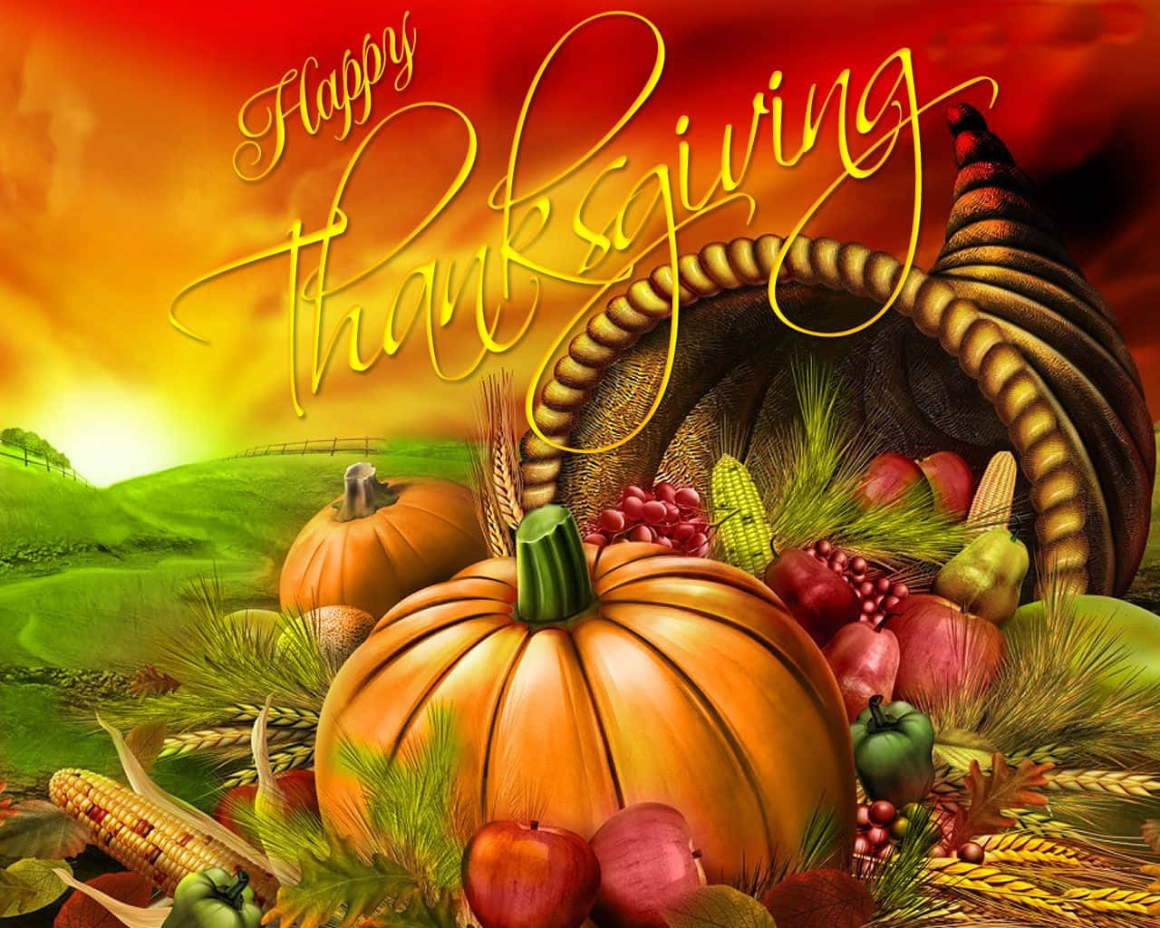 Happy Thanksgiving, cornucopia, pumpkins, HD Desktop Wallpaper