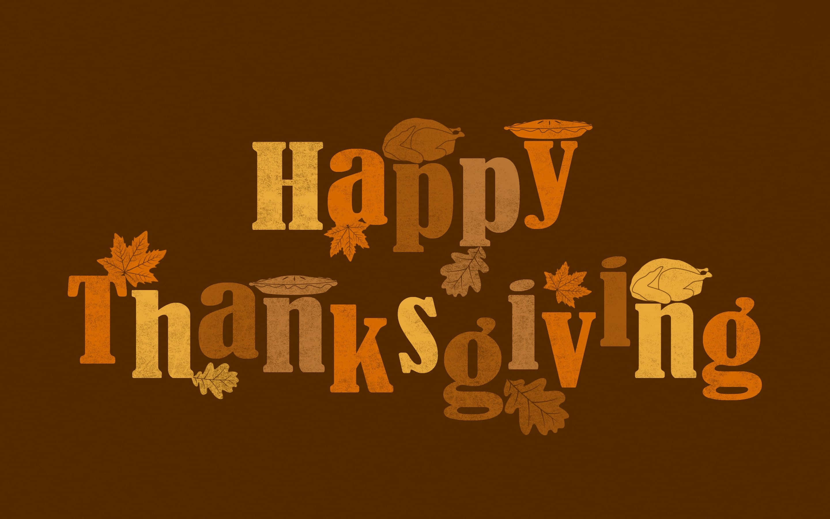 Happy Thanksgiving, turkey pies, maple leaves, 2K Desktop Wallpaper
