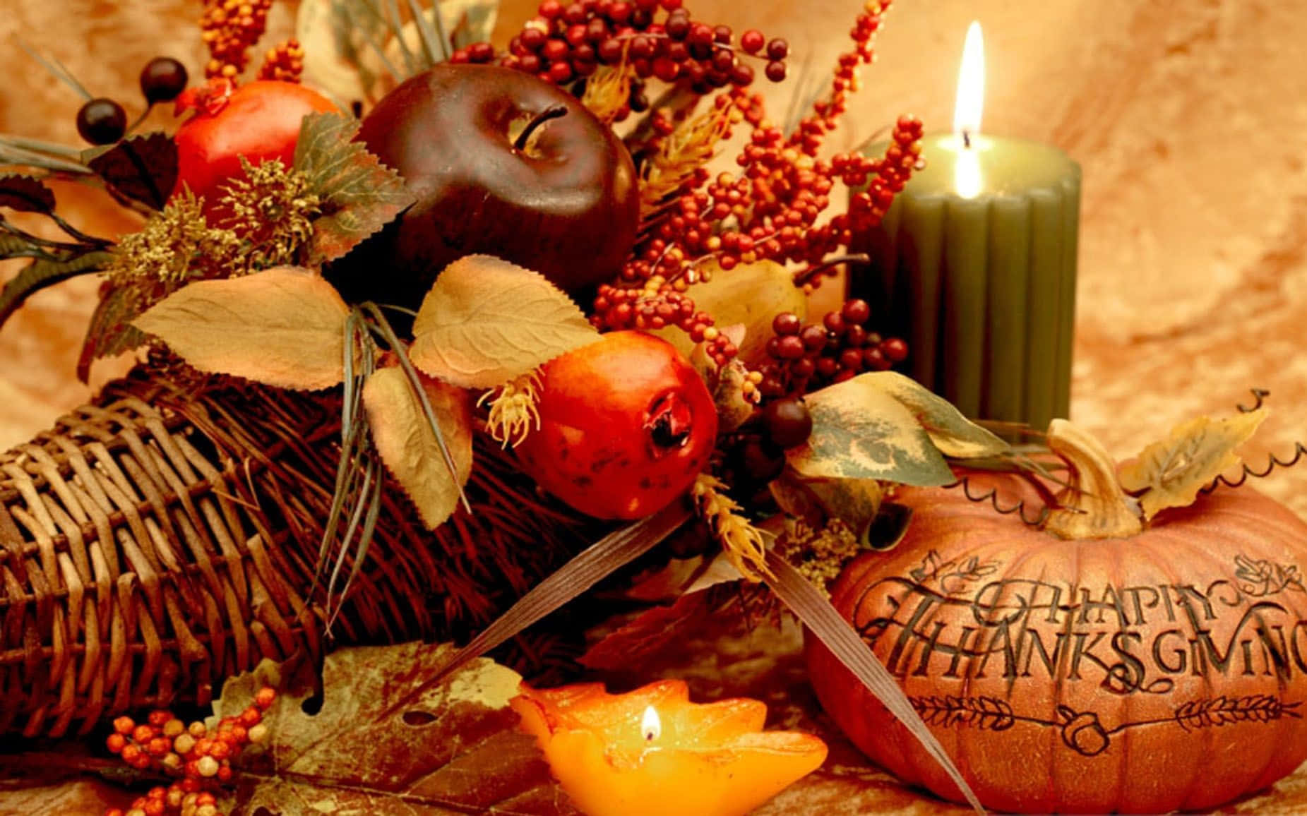cornucopia, apples, berries, HD Desktop Wallpaper