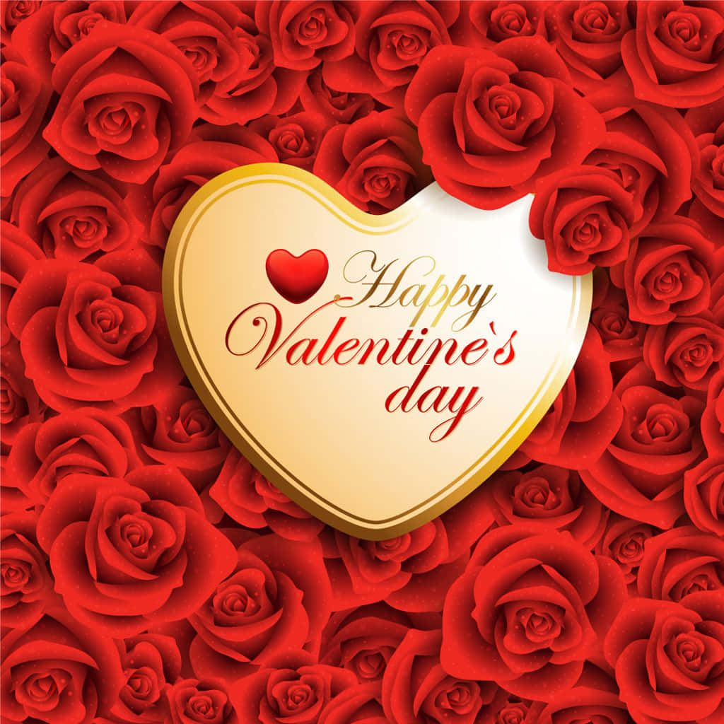 Happy Valentine's Day, golden heart-shaped chocolate, vibrant red roses, SD Desktop Wallpaper