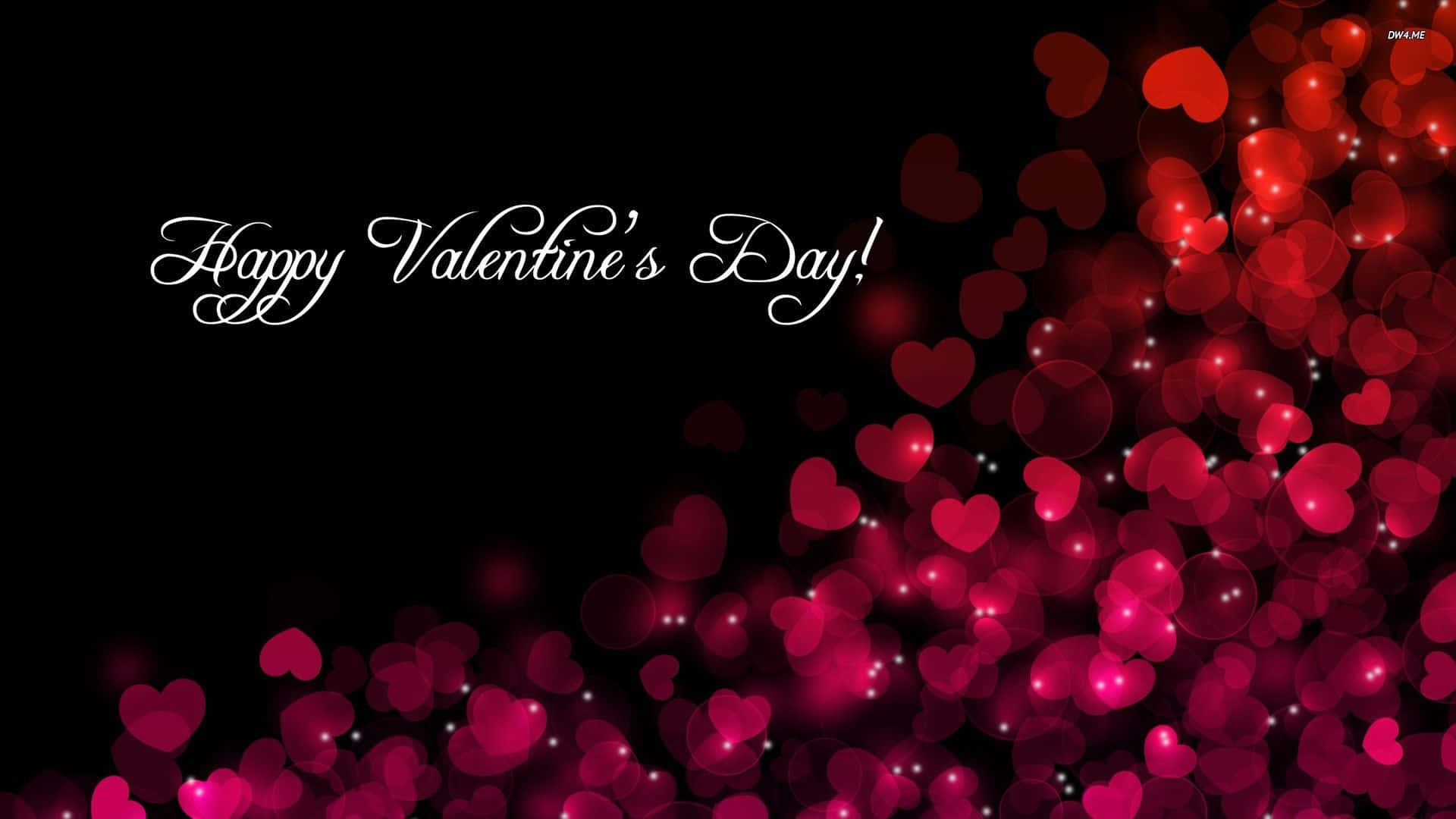 Happy Valentine's Day, black background, glowing red heart bokeh, Full HD Desktop Wallpaper