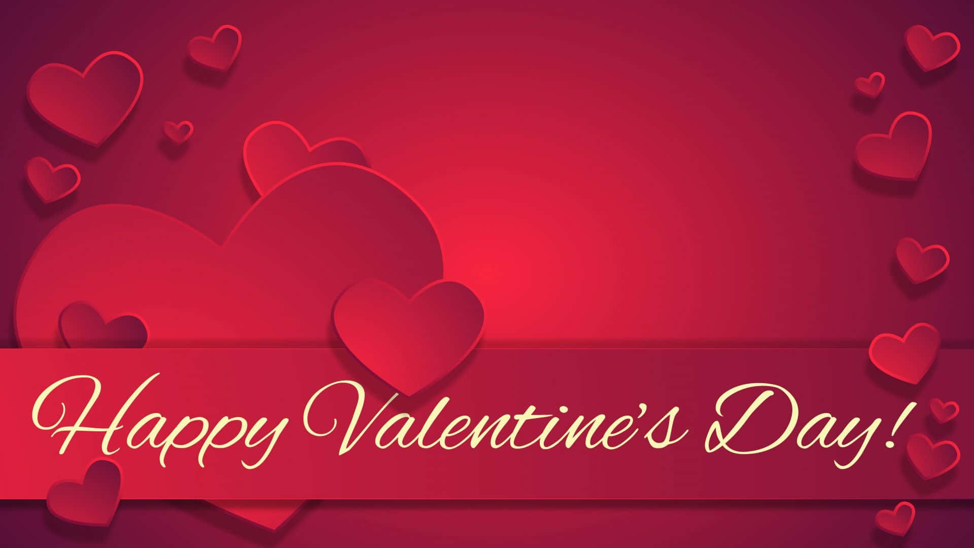 Happy Valentine's Day, red background, layered paper hearts, Full HD Desktop Wallpaper