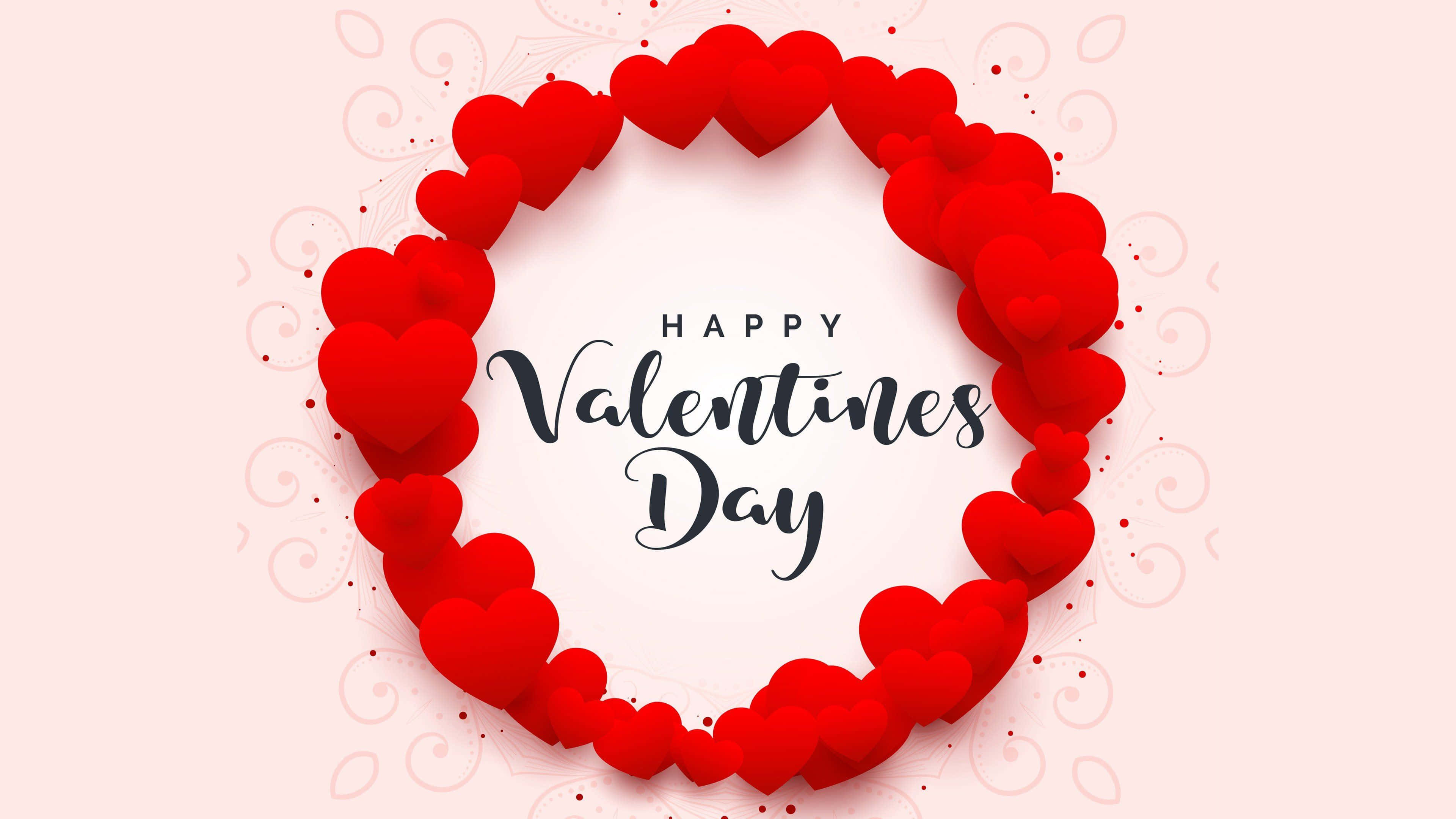 Valentines Day, red hearts, soft pink background, 4K Desktop Wallpaper