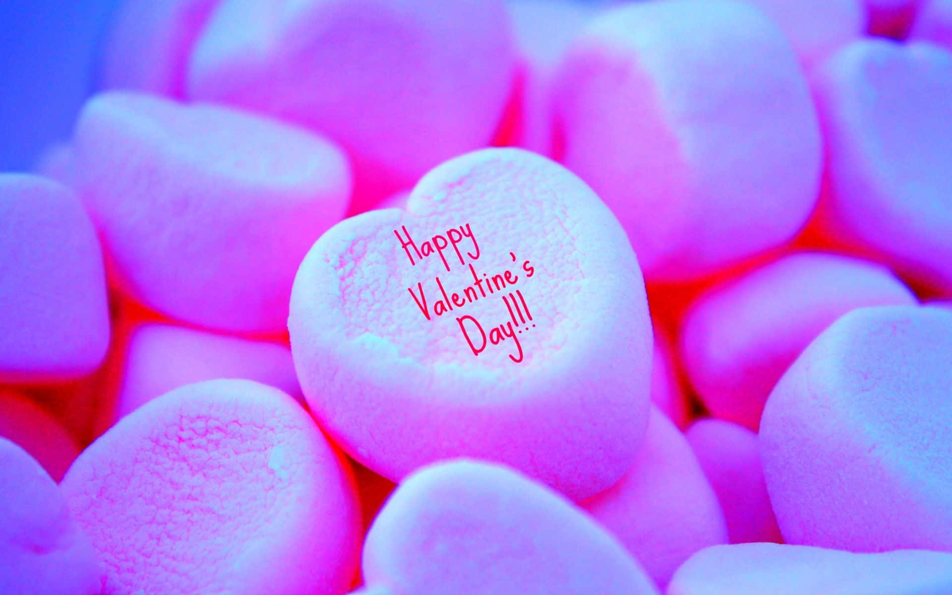 Happy Valentine's Day, heart-shaped marshmallows, pink and blue light, Full HD Desktop Wallpaper