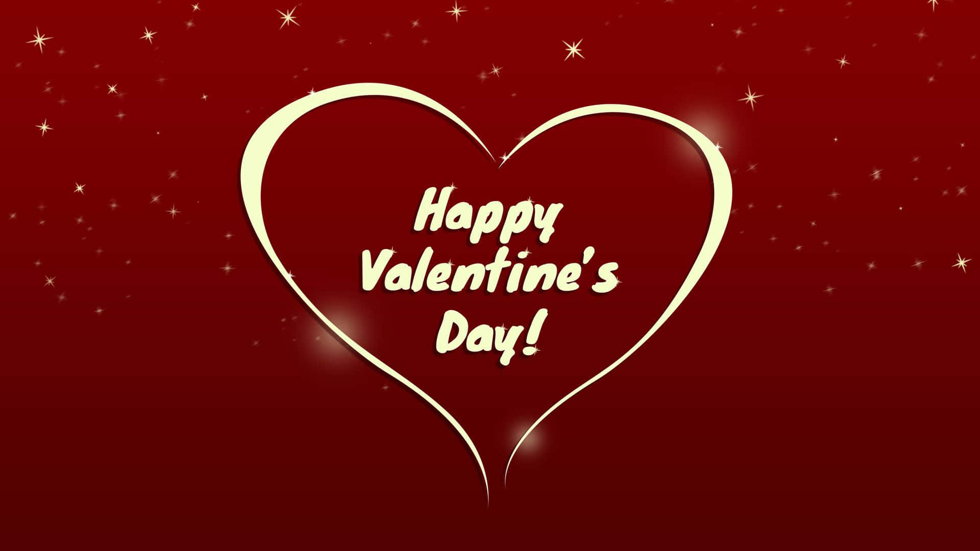 Happy Valentine's Day, glowing white heart outline, deep red background, Full HD Desktop Wallpaper