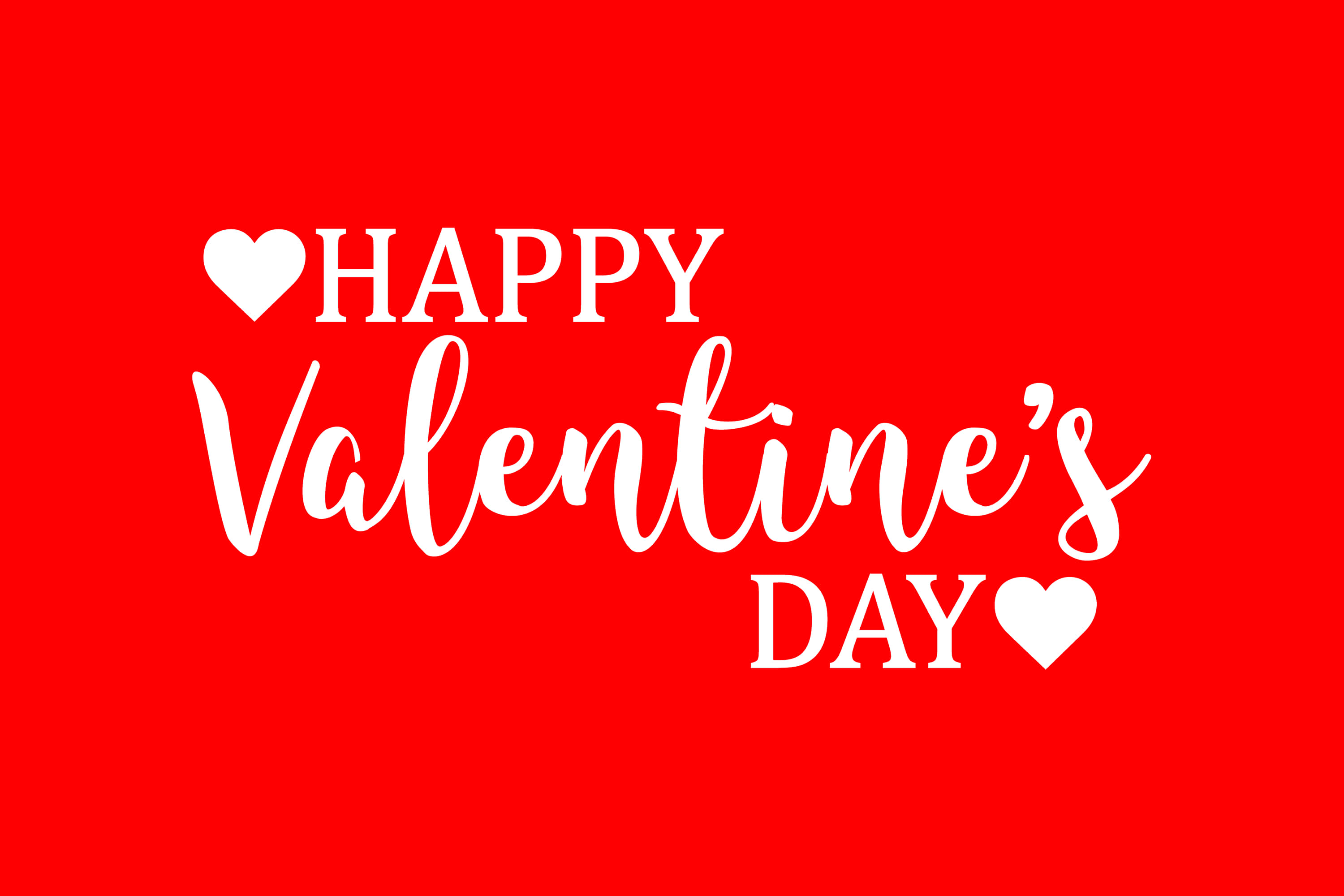 Happy Valentines Day HD, red background, white text, 2K Desktop Wallpaper